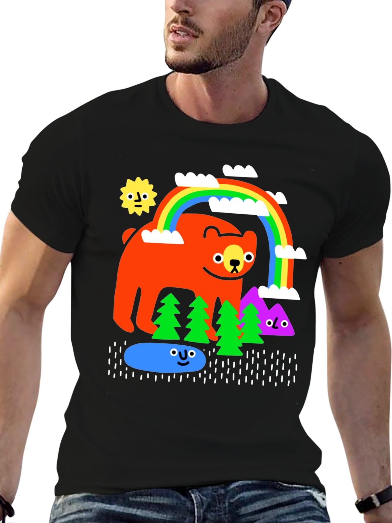 Cartoon Bear Rainbow Graphic Tee