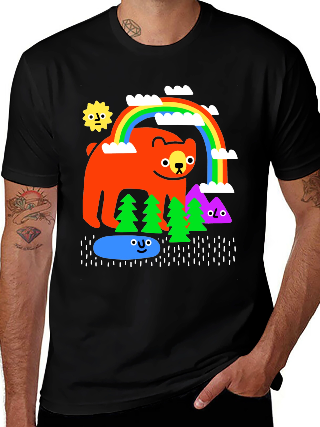 Cartoon Bear Rainbow Graphic Tee