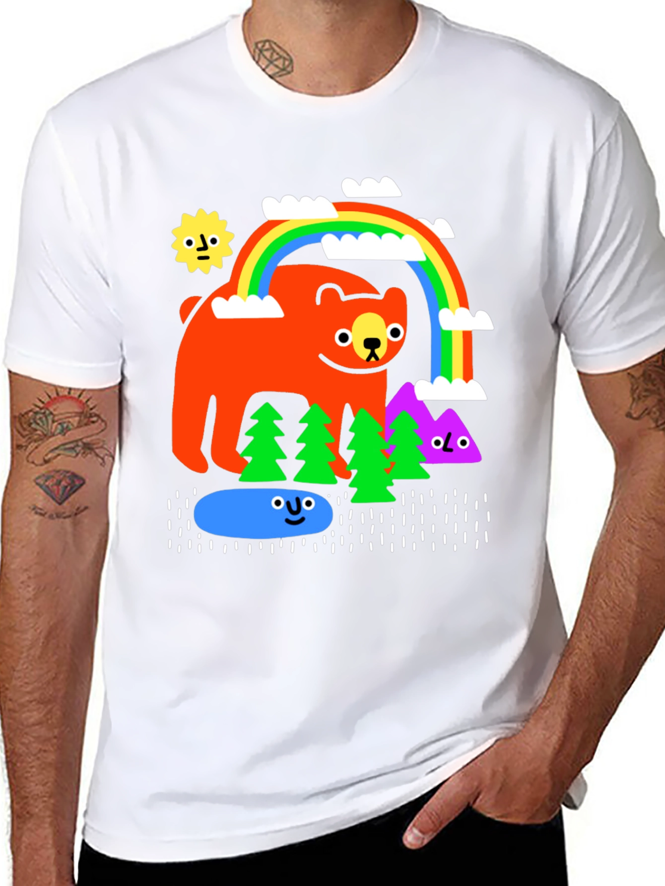 Cartoon Bear Rainbow Graphic Tee