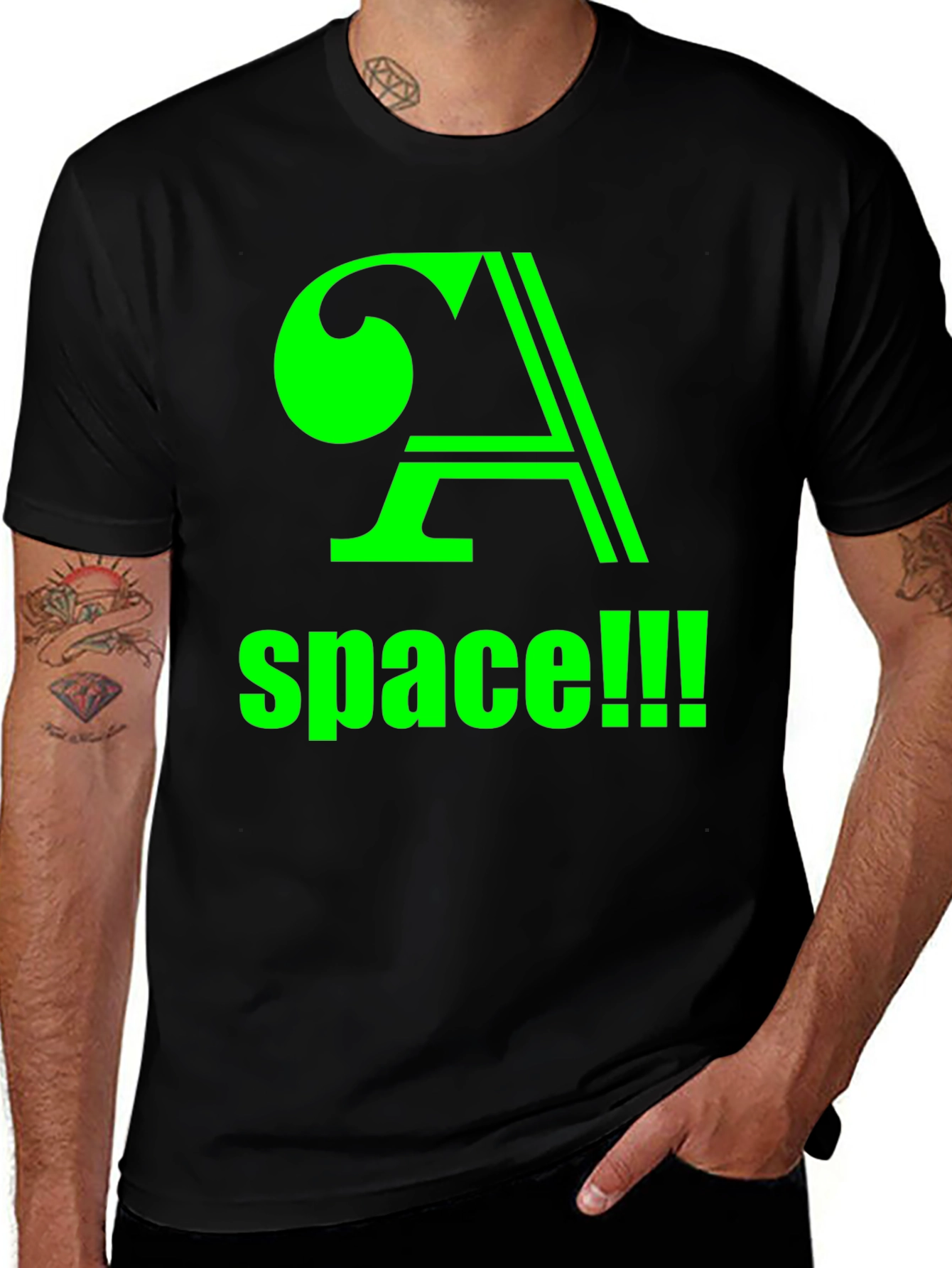 Space! Black T-Shirt with Green Graphic