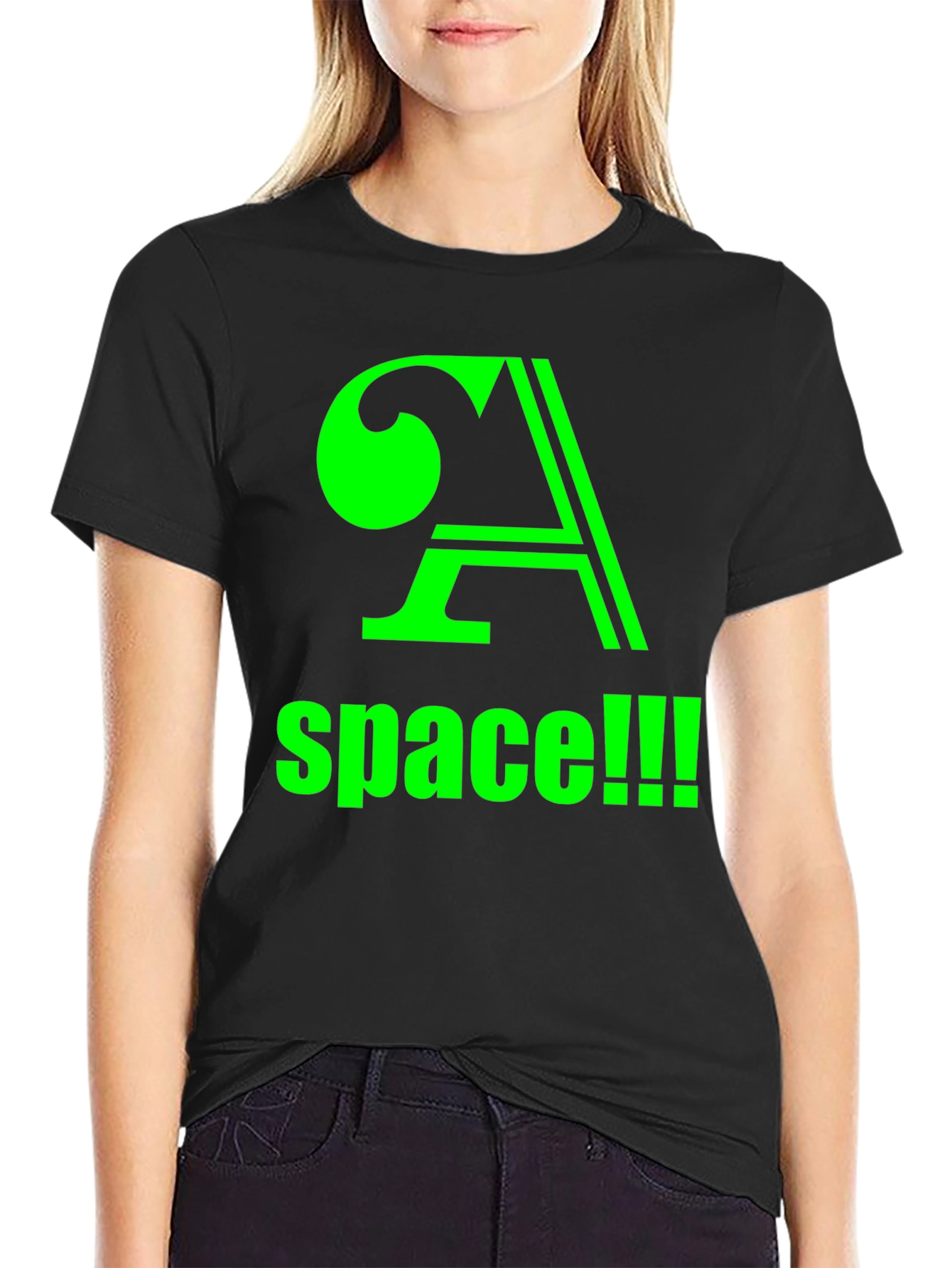 Space! Black T-Shirt with Green Graphic
