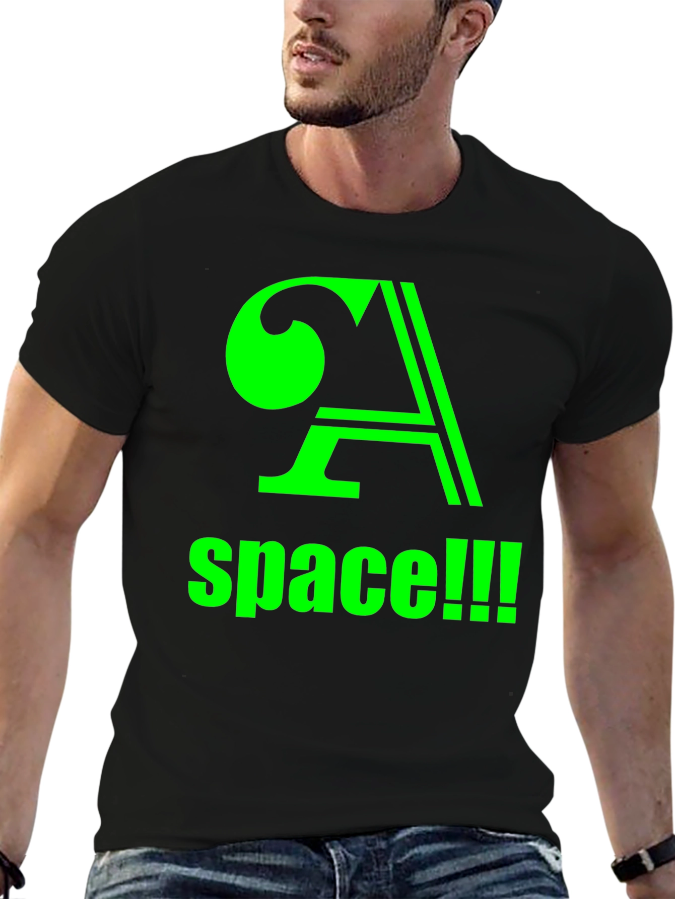 Space! Black T-Shirt with Green Graphic