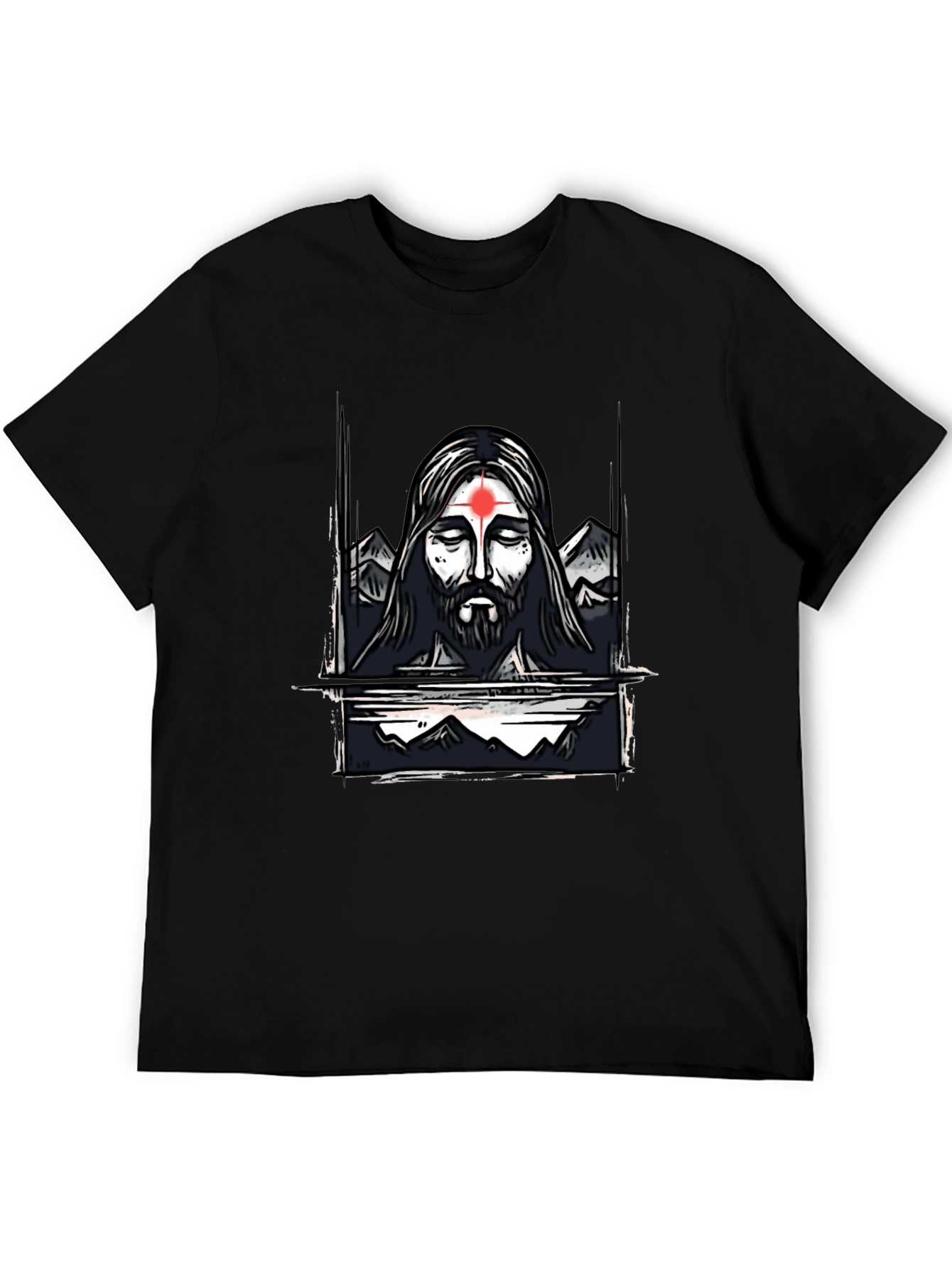 Spiritual Graphic Tee - Meditating Figure with Mountain Design