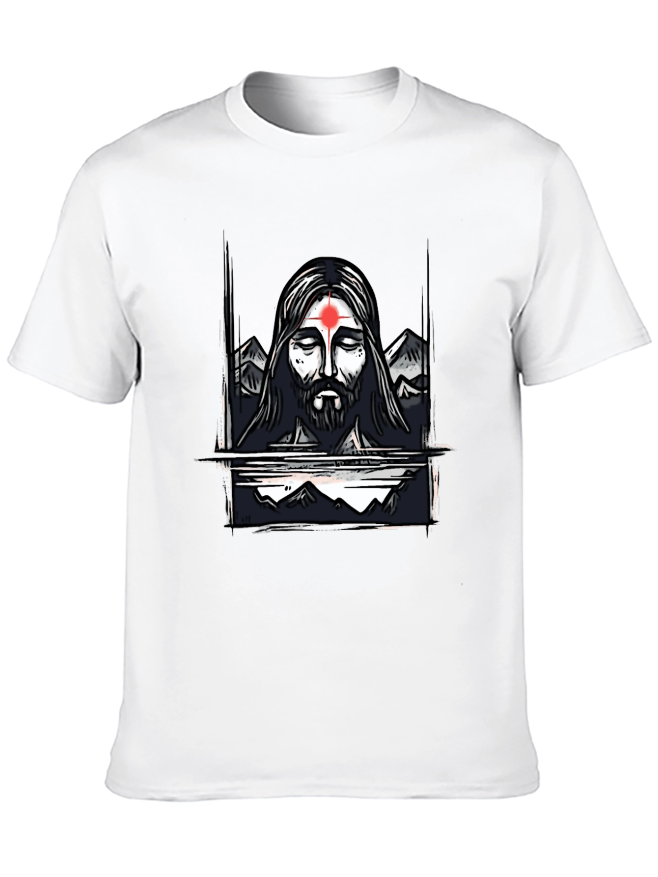 Spiritual Graphic Tee - Meditating Figure with Mountain Design