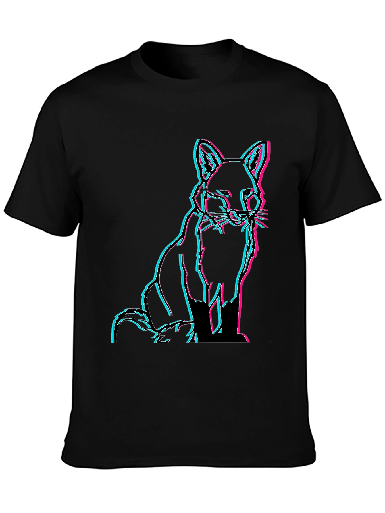 Fox Glitch Black T-Shirt - Trendy Graphic Tee