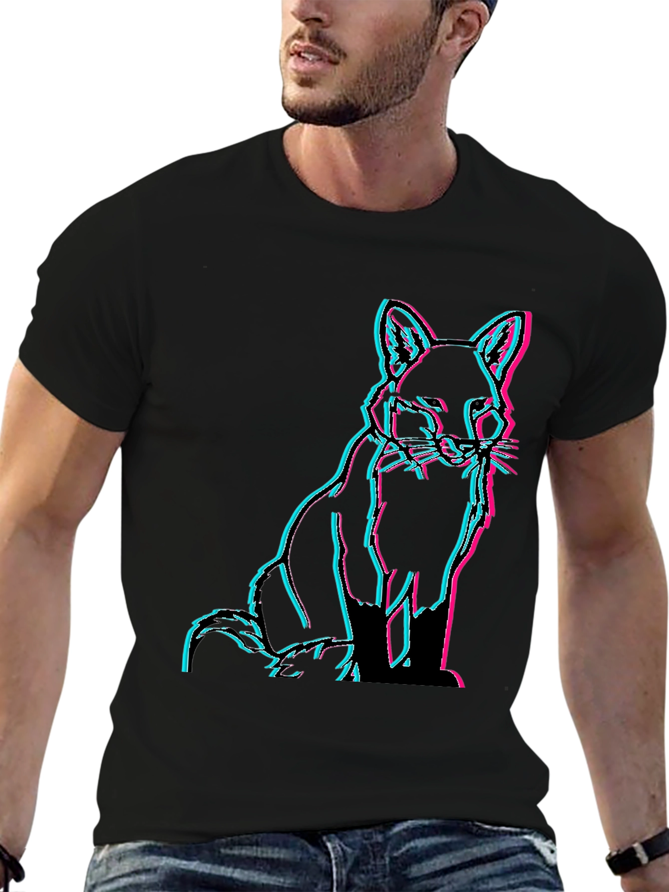 Fox Glitch Black T-Shirt - Trendy Graphic Tee
