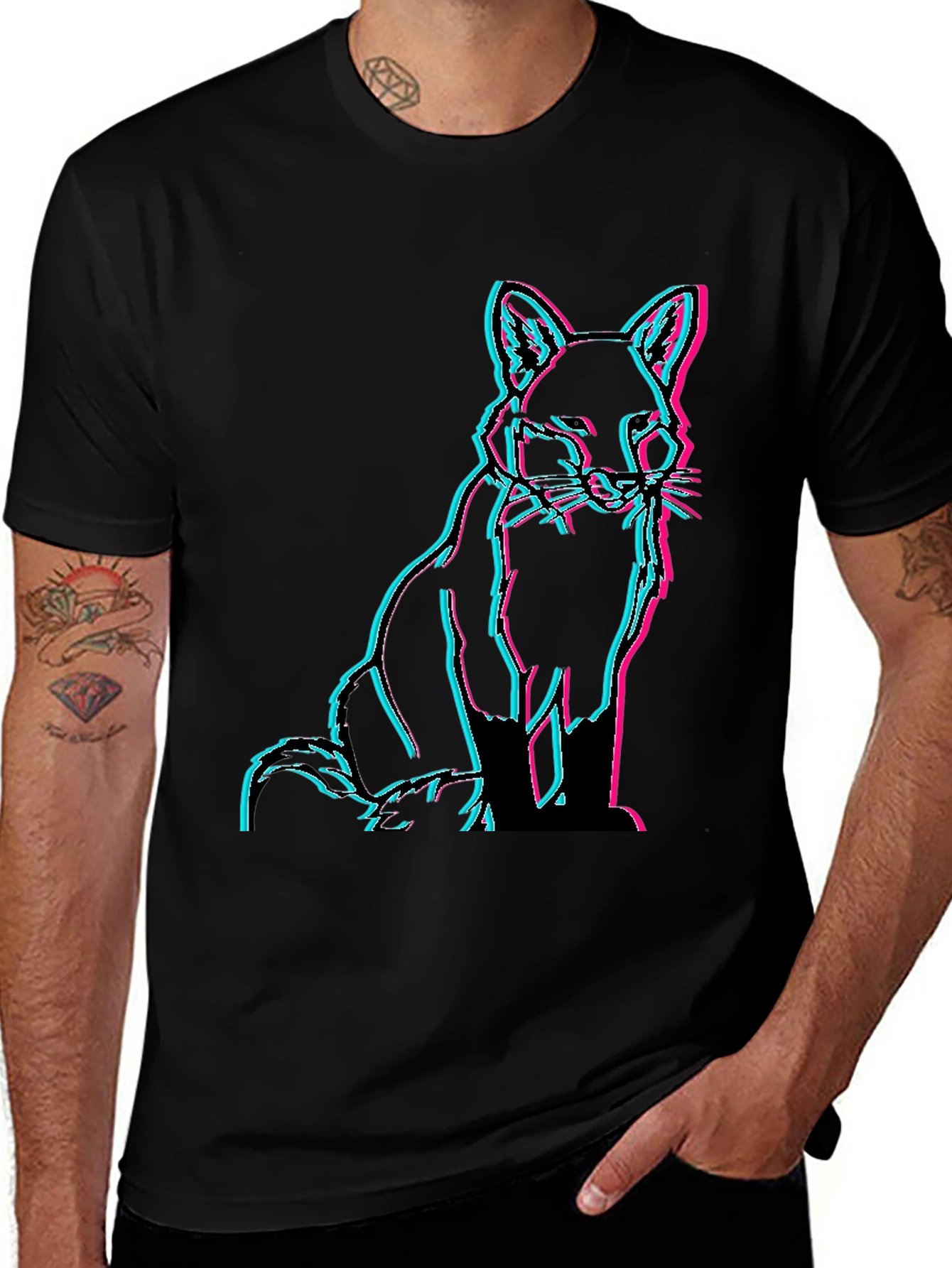 Fox Glitch Black T-Shirt - Trendy Graphic Tee