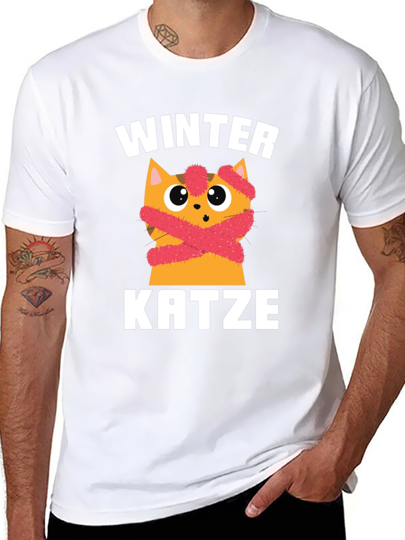 Winter Katze T-Shirt | Cute Cat in Scarf