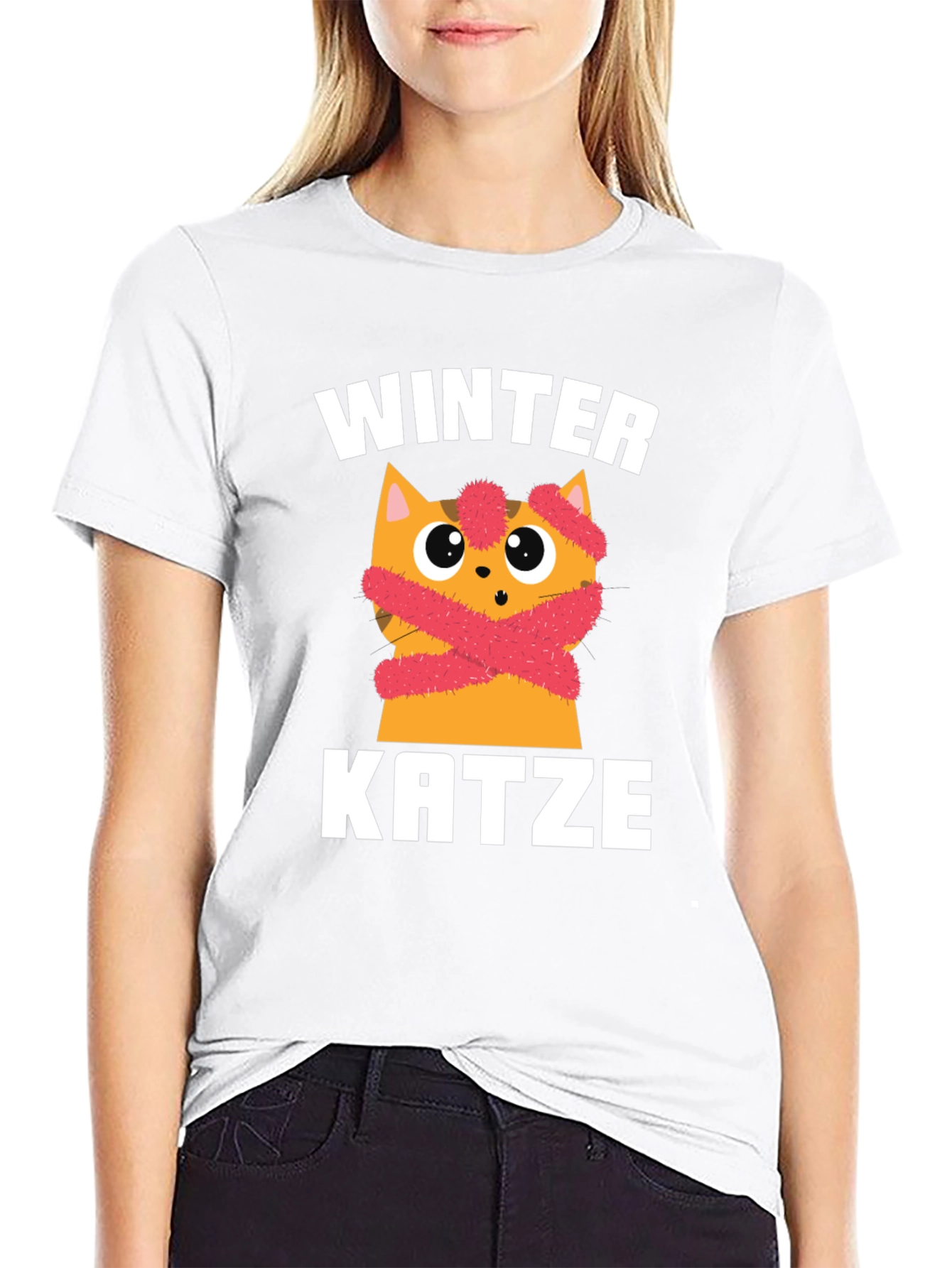 Winter Katze T-Shirt | Cute Cat in Scarf