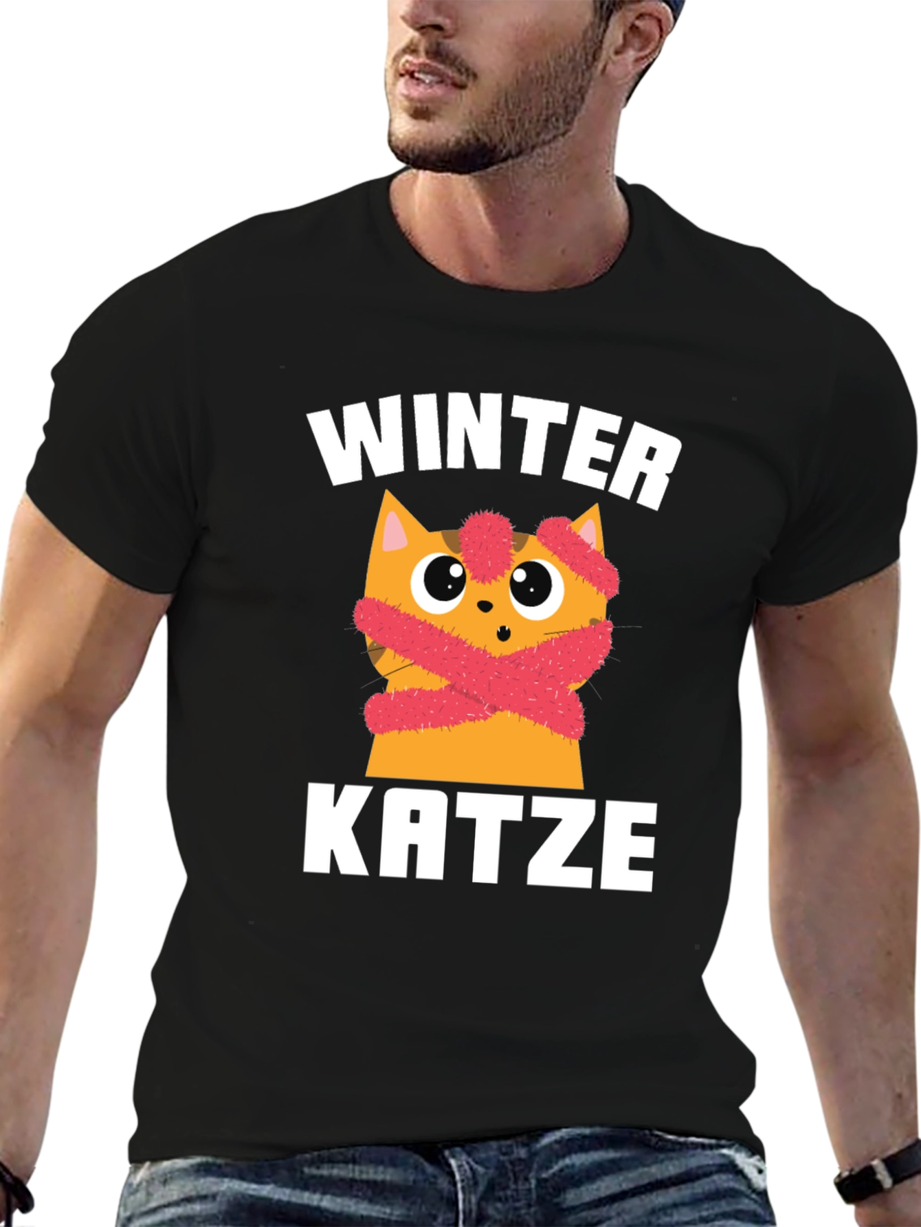 Winter Katze T-Shirt | Cute Cat in Scarf