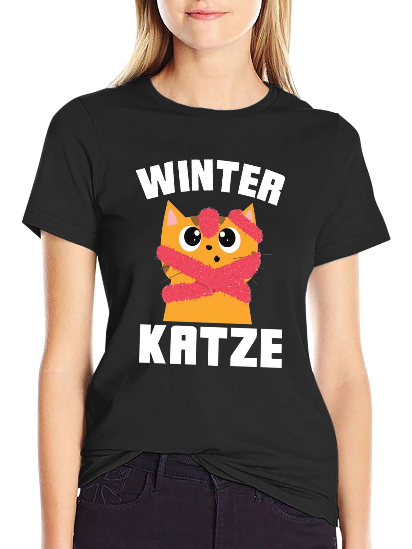 Winter Katze T-Shirt | Cute Cat in Scarf