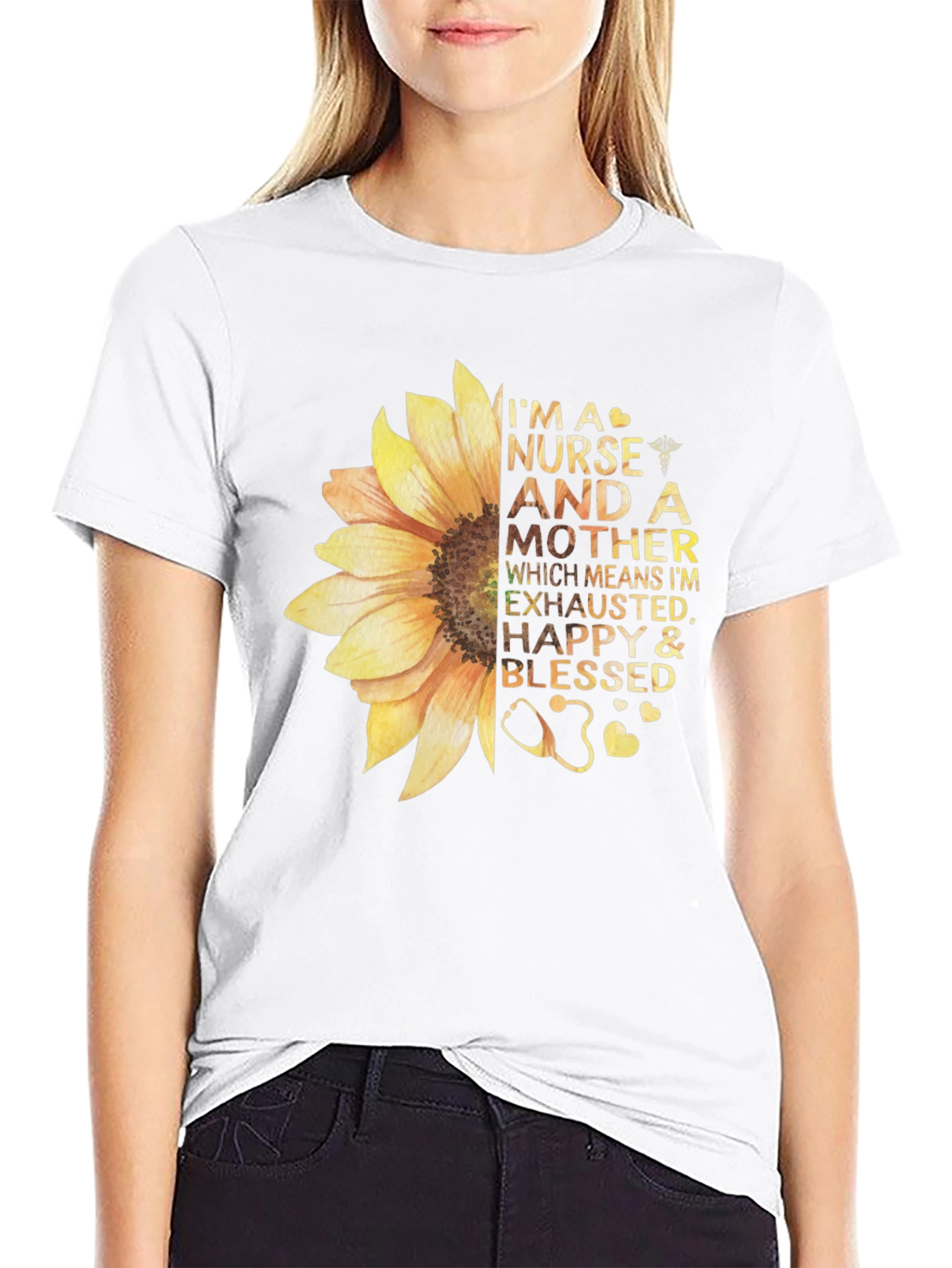 Nurse and Mother Sunflower Graphic T-Shirt