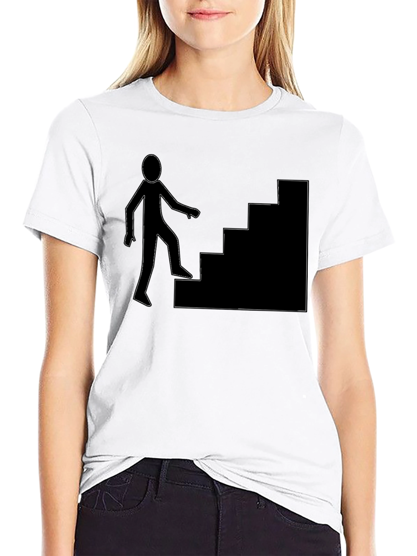 Mens Black T-Shirt with Stairs Graphic