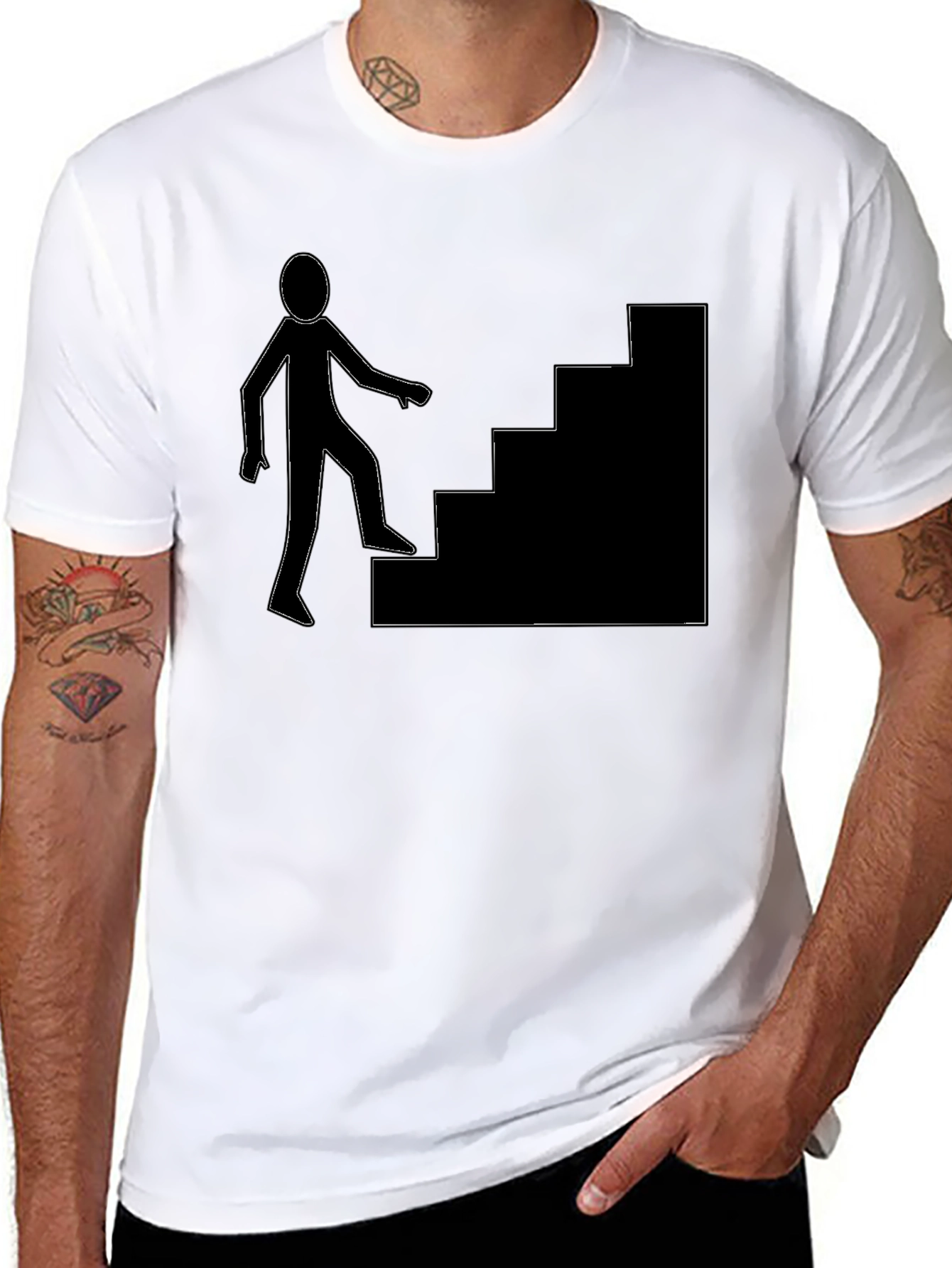 Mens Black T-Shirt with Stairs Graphic