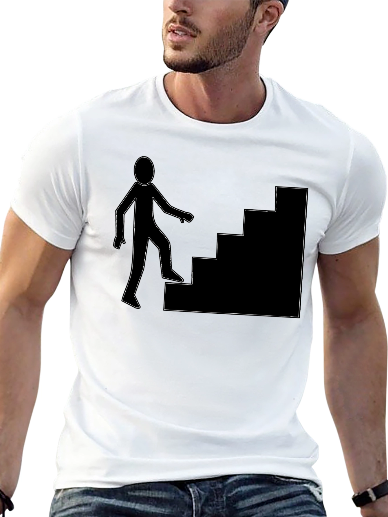 Mens Black T-Shirt with Stairs Graphic