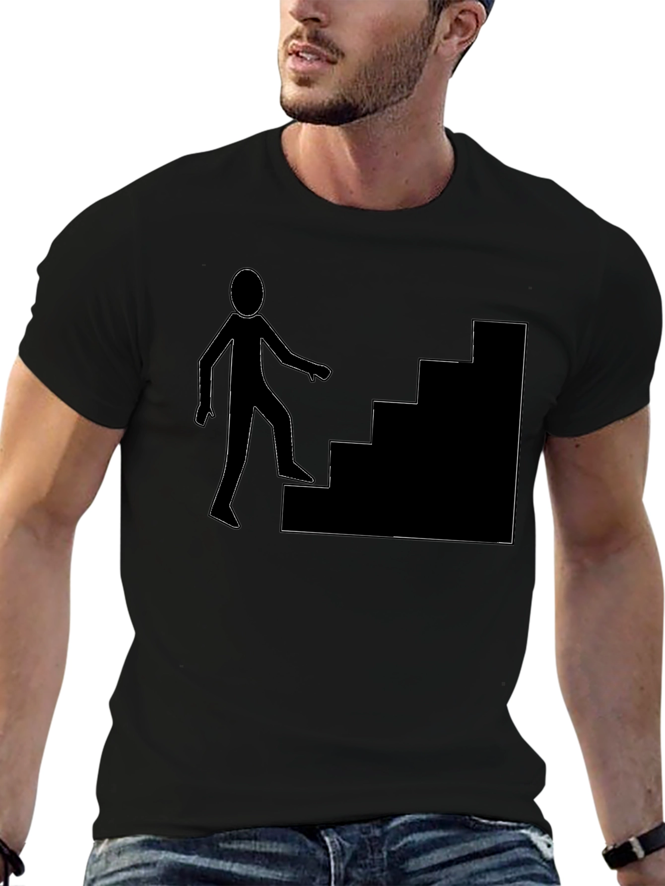 Mens Black T-Shirt with Stairs Graphic