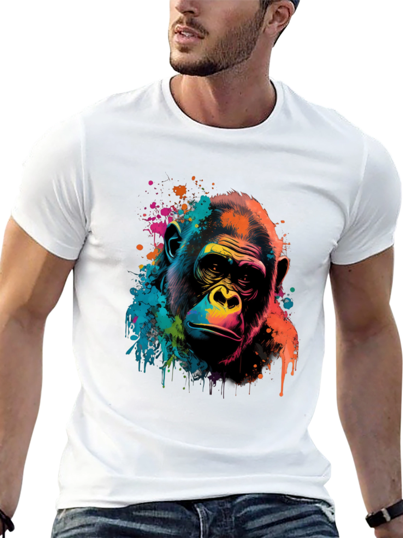 Vibrant Gorilla Graphic Print Black T-Shirt