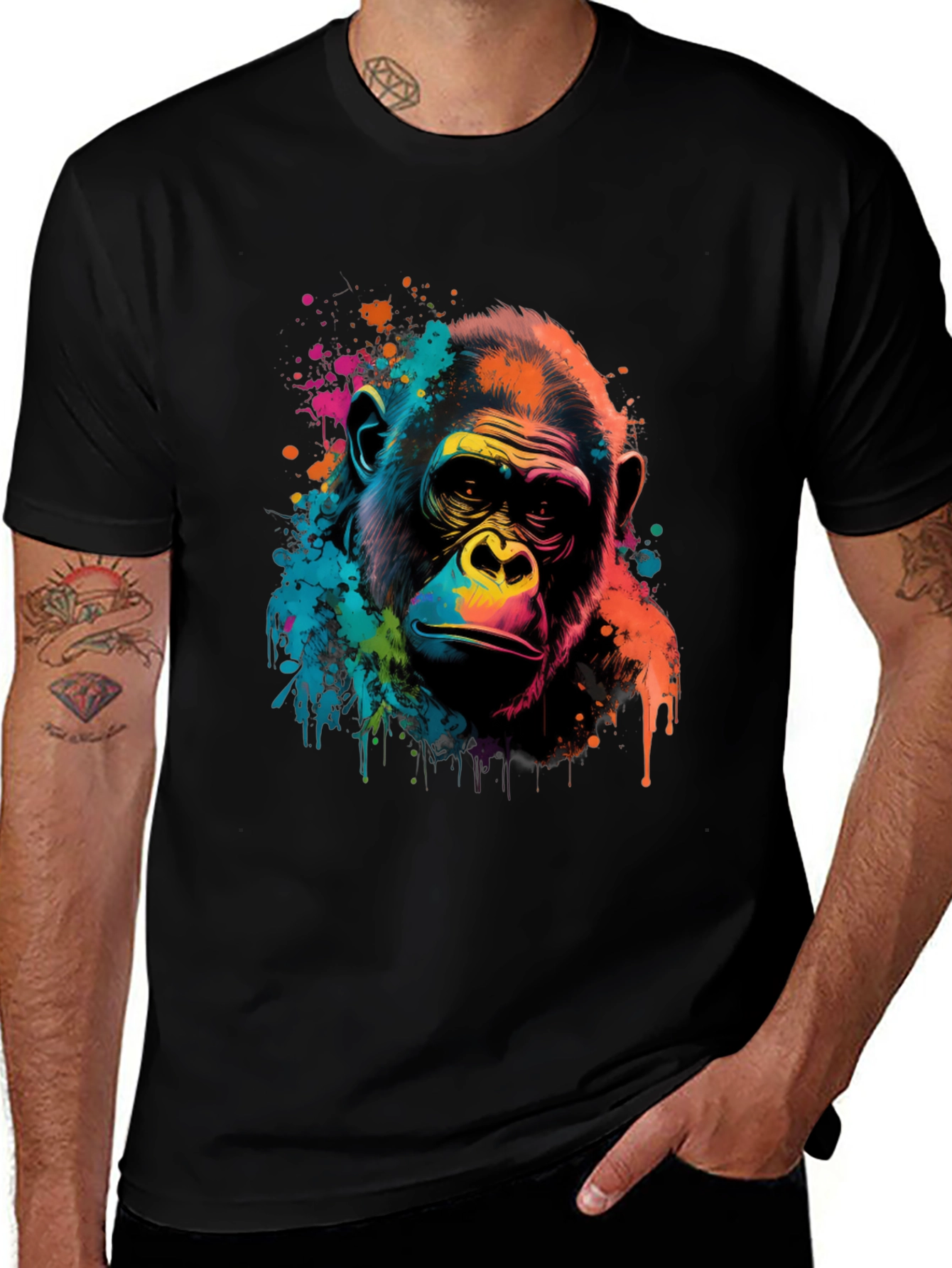 Vibrant Gorilla Graphic Print Black T-Shirt