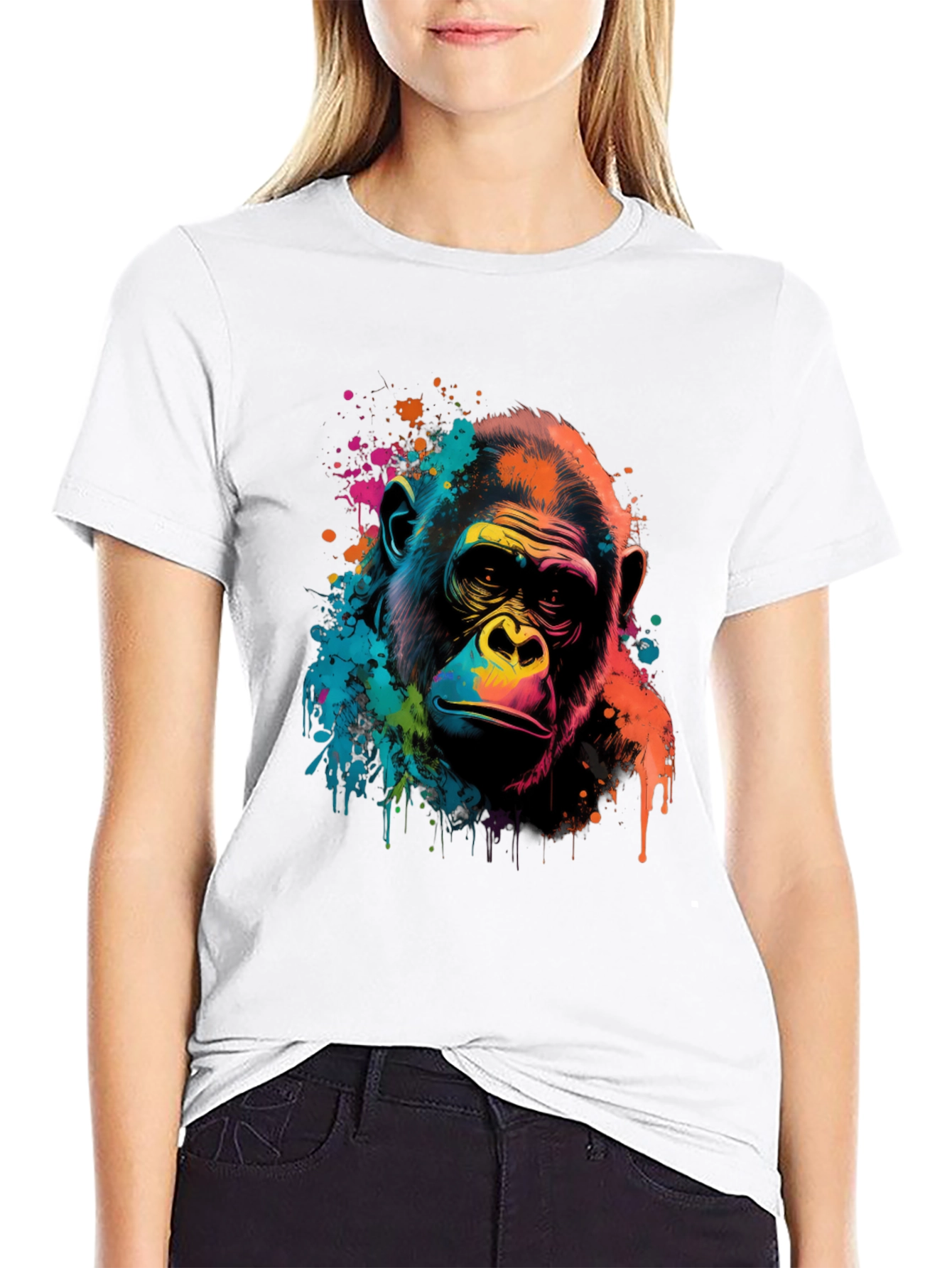 Vibrant Gorilla Graphic Print Black T-Shirt