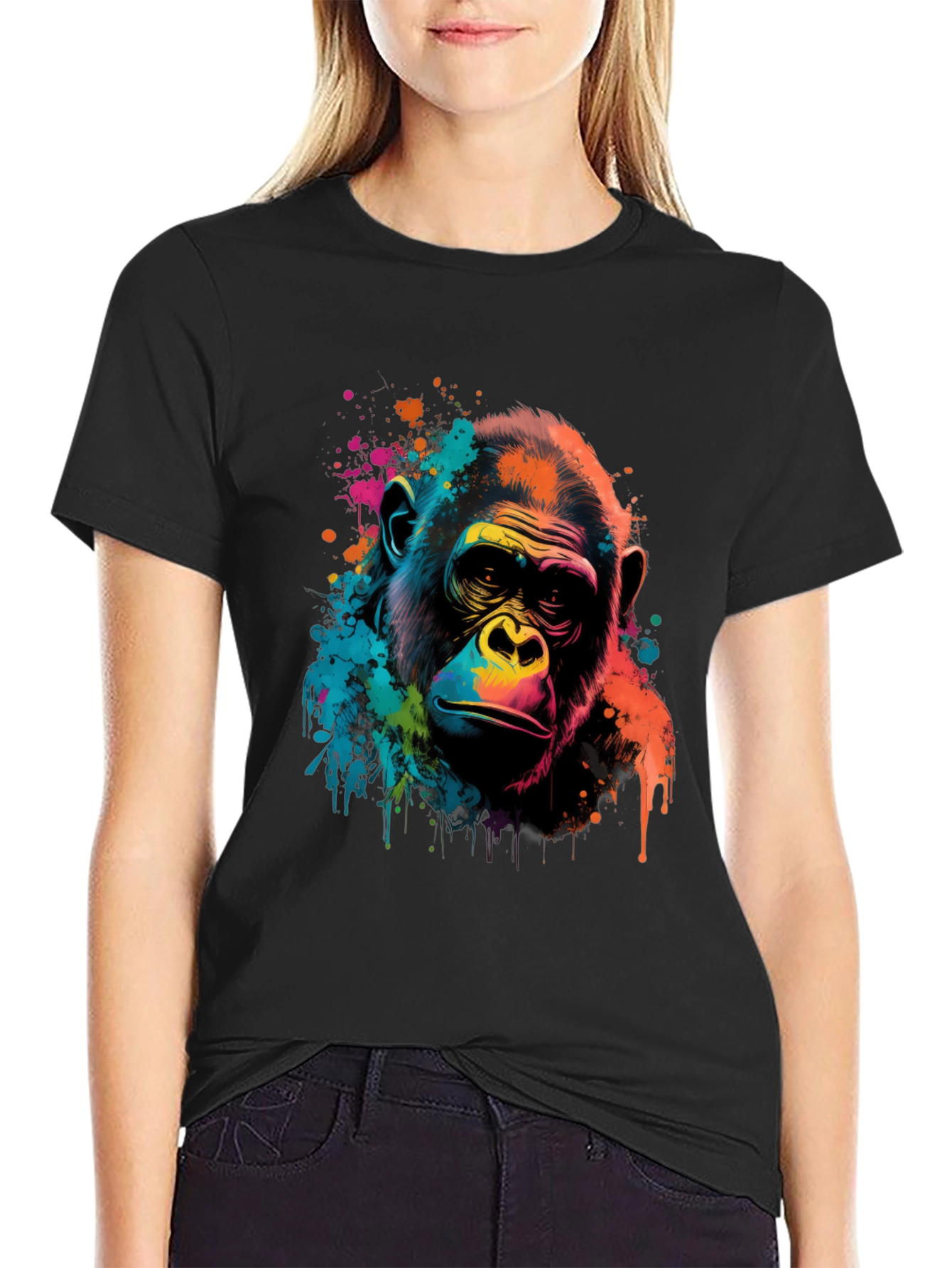 Vibrant Gorilla Graphic Print Black T-Shirt
