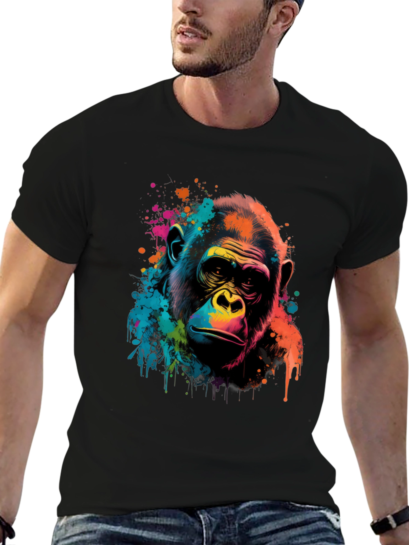 Vibrant Gorilla Graphic Print Black T-Shirt