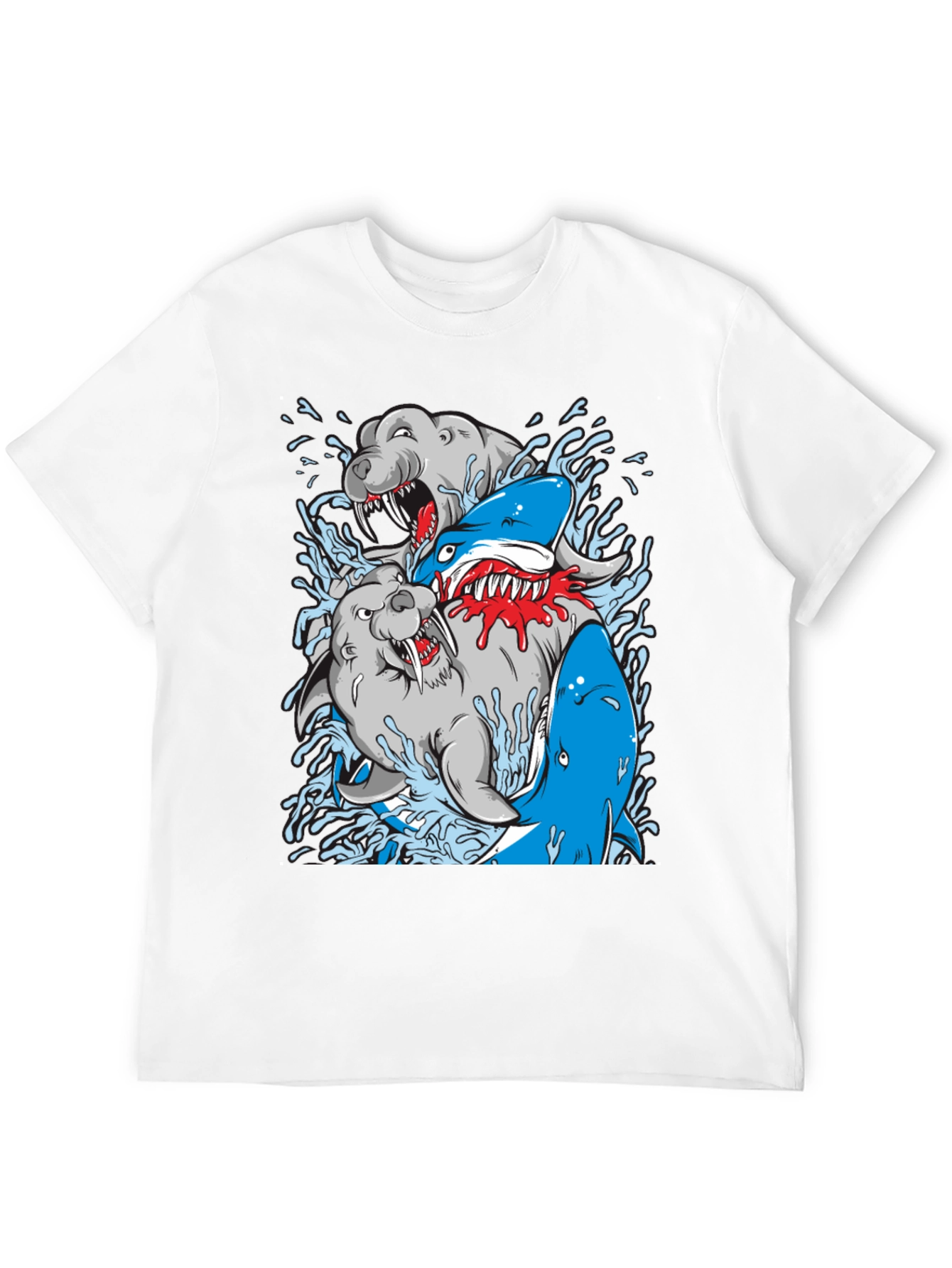 Shark vs Seal Graphic Print Black T-Shirt