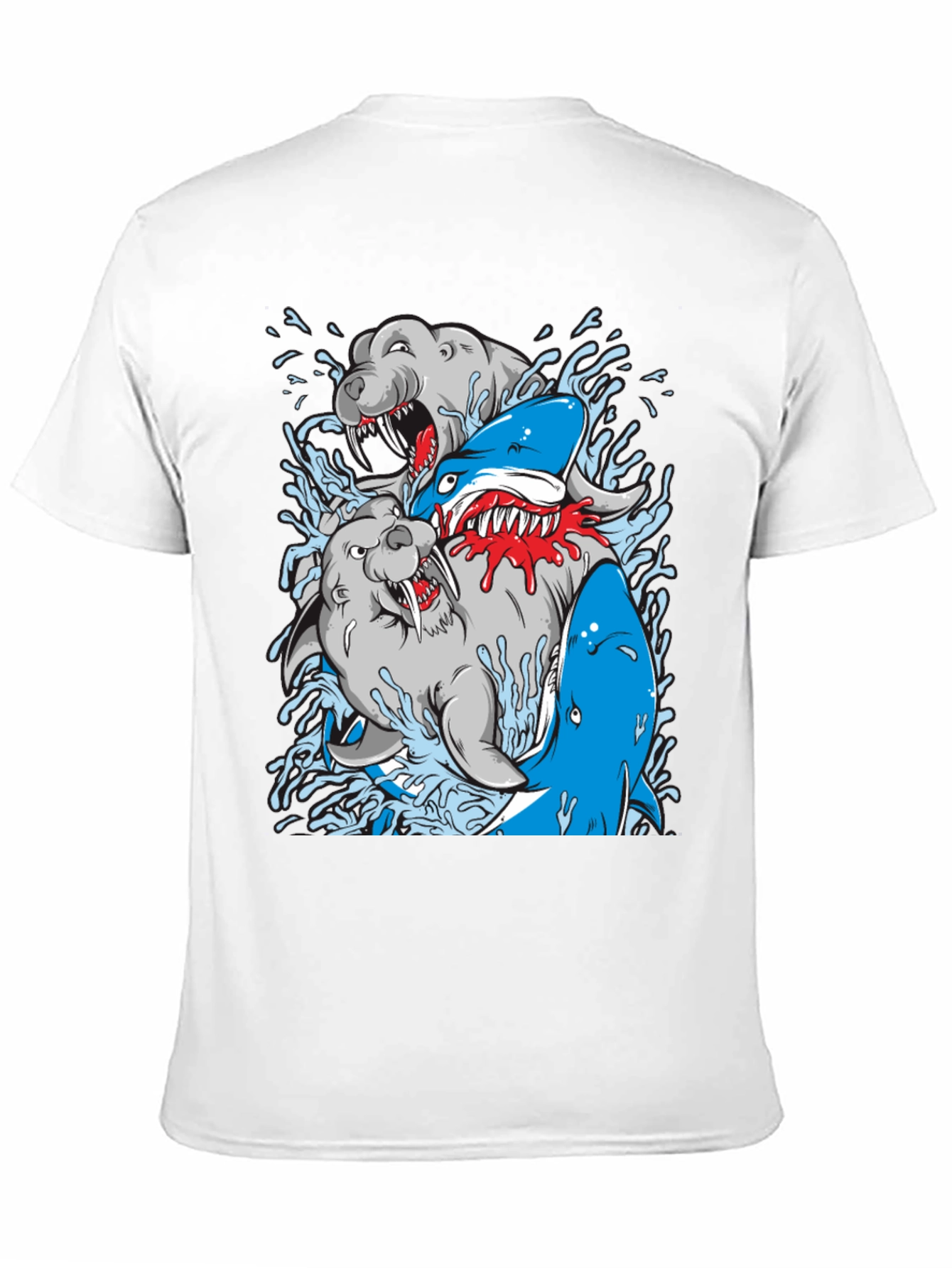 Shark vs Seal Graphic Print Black T-Shirt