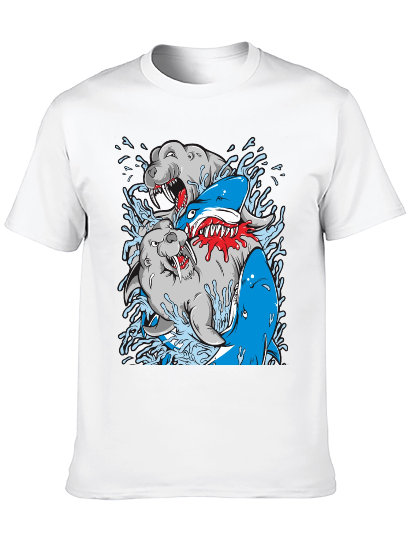 Shark vs Seal Graphic Print Black T-Shirt