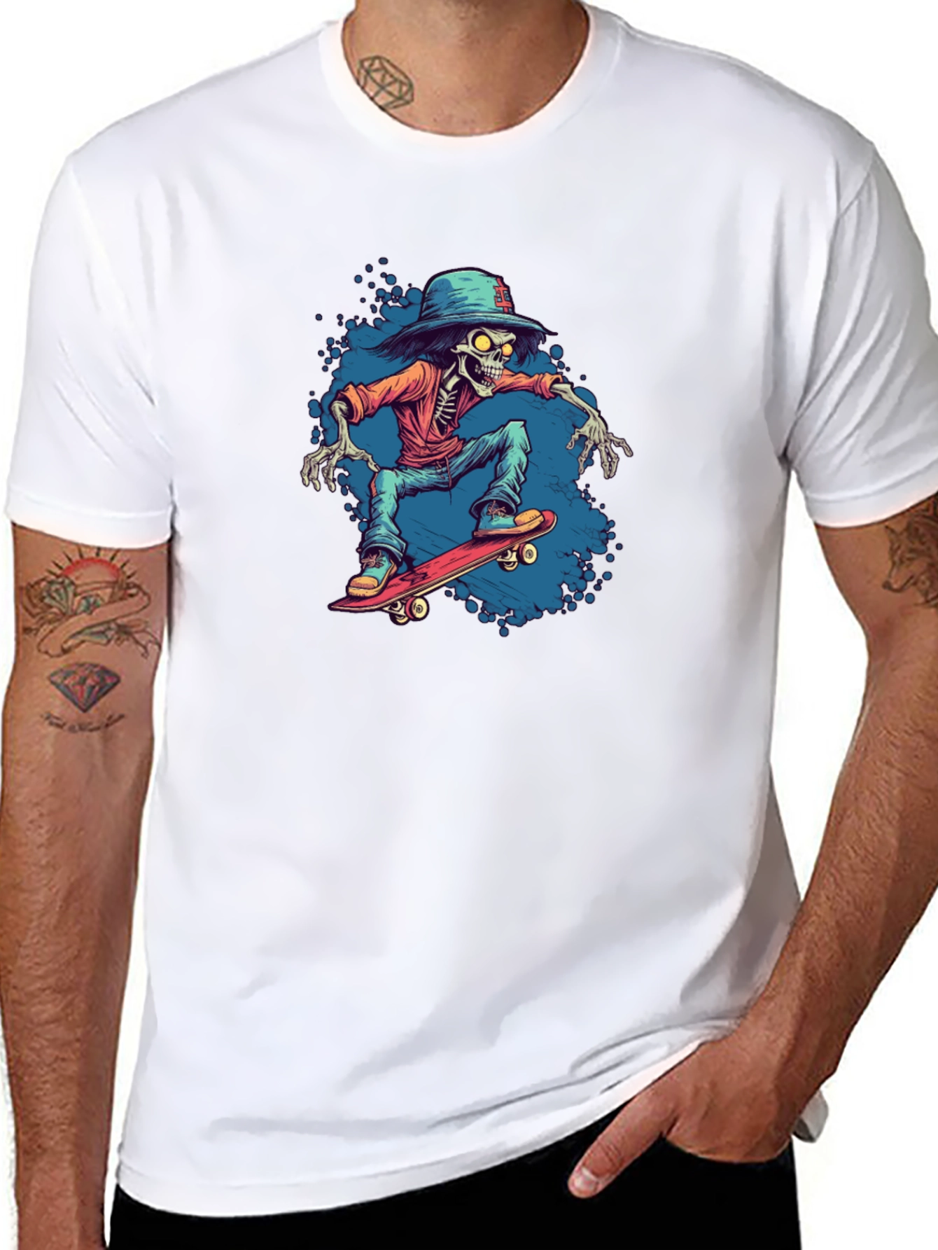 Skateboarding Skeleton Graphic Tee - Cool & Edgy Style