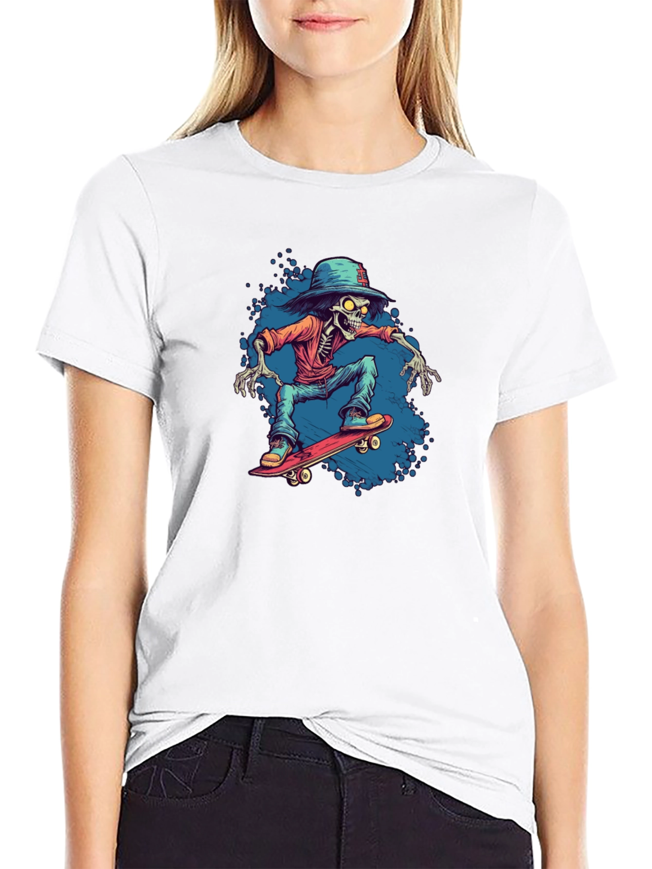 Skateboarding Skeleton Graphic Tee - Cool & Edgy Style