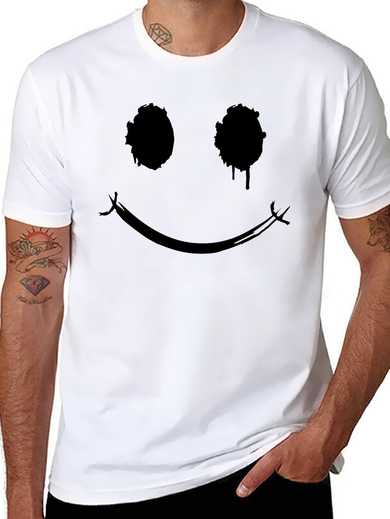 Distressed Smiley Face Black Graphic Tee