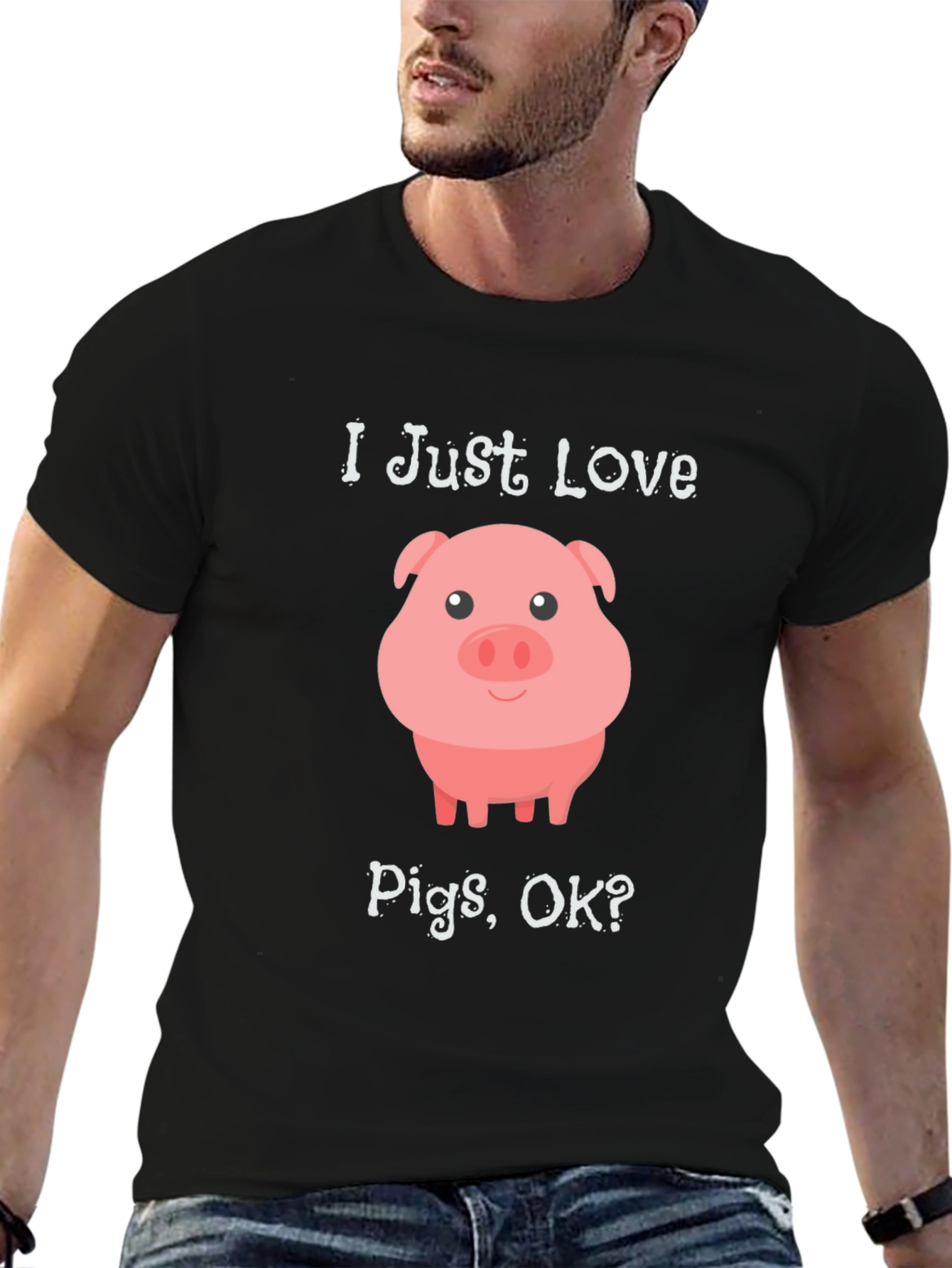 I Just Love Pigs OK? Black T-Shirt