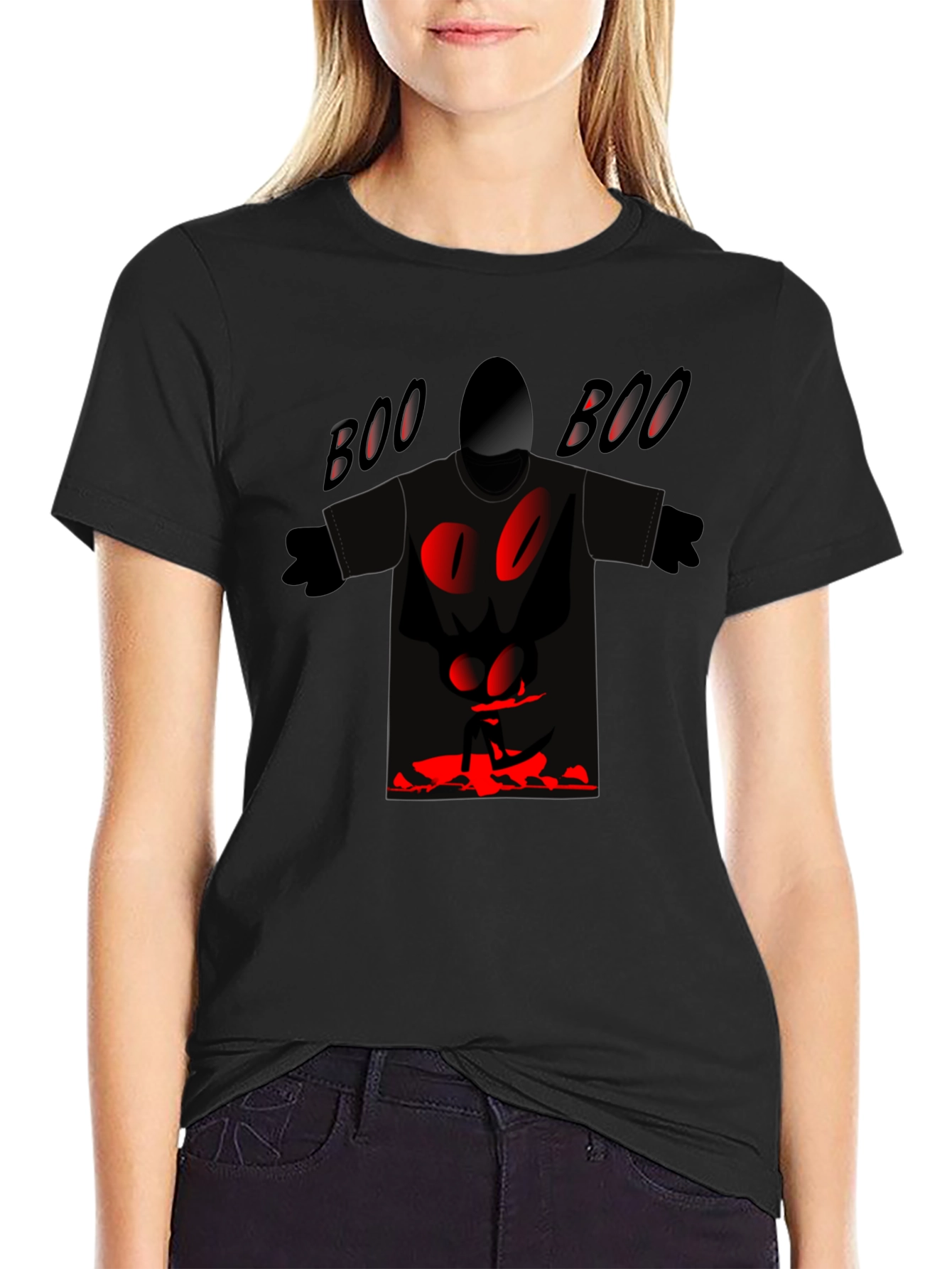 Spooky Boo Graphic Tee - Black Cotton Blend