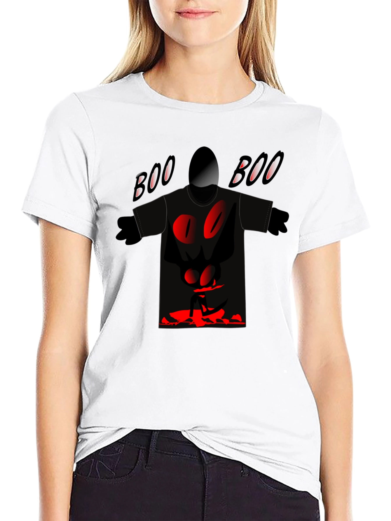 Spooky Boo Graphic Tee - Black Cotton Blend