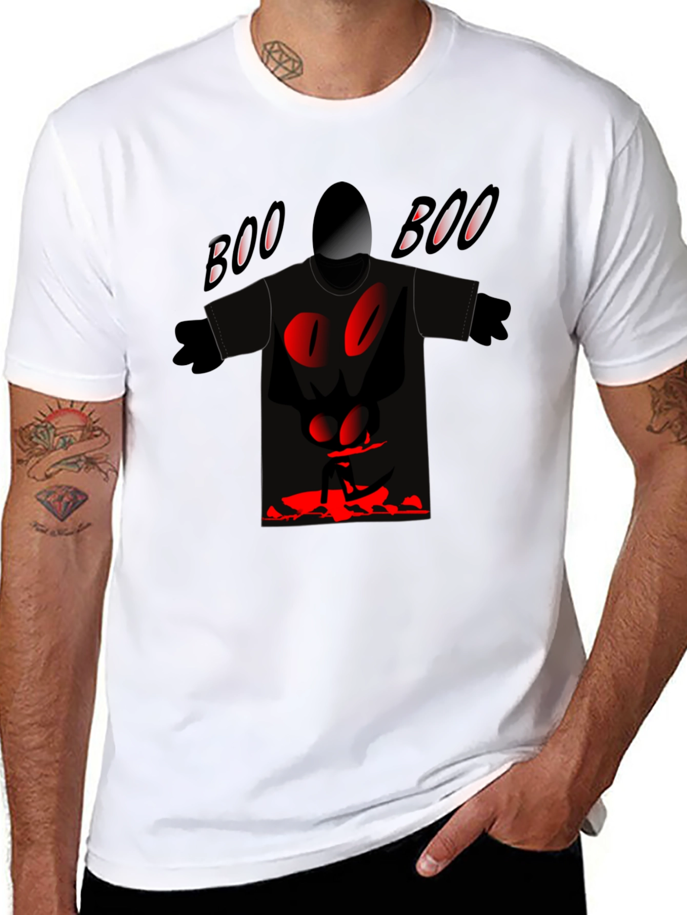 Spooky Boo Graphic Tee - Black Cotton Blend