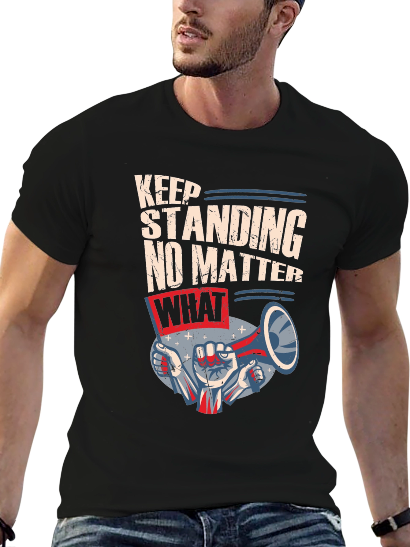Keep Standing Mens Black Graphic Tee