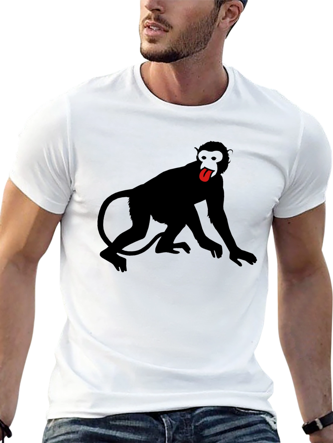 Monkey Tongue Out Graphic Tee - Black