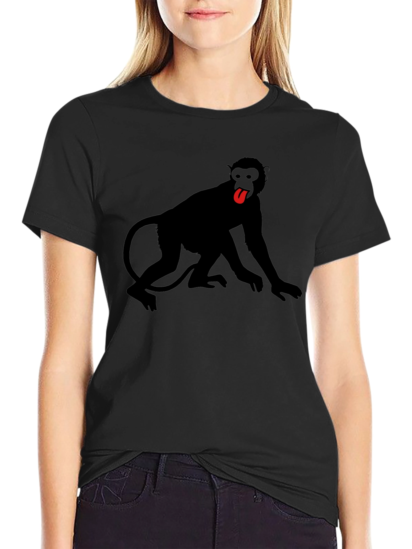 Monkey Tongue Out Graphic Tee - Black