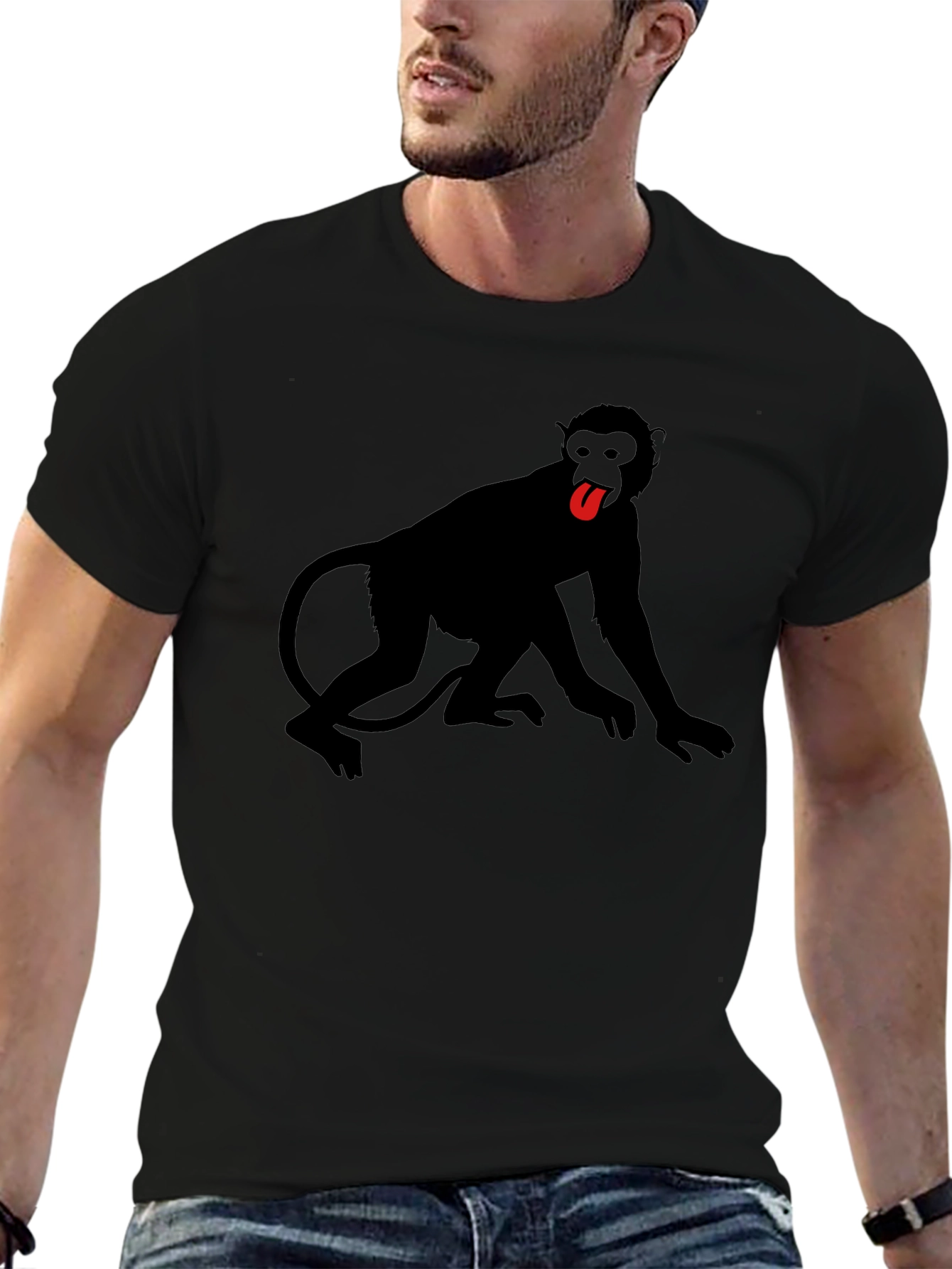 Monkey Tongue Out Graphic Tee - Black