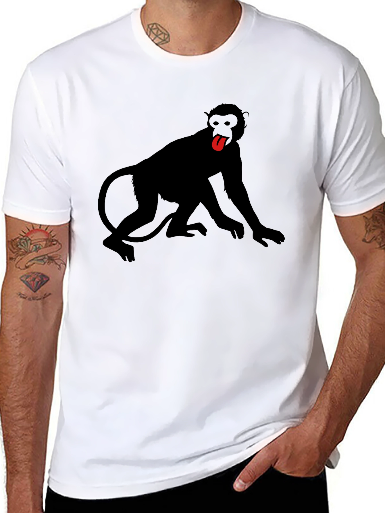 Monkey Tongue Out Graphic Tee - Black
