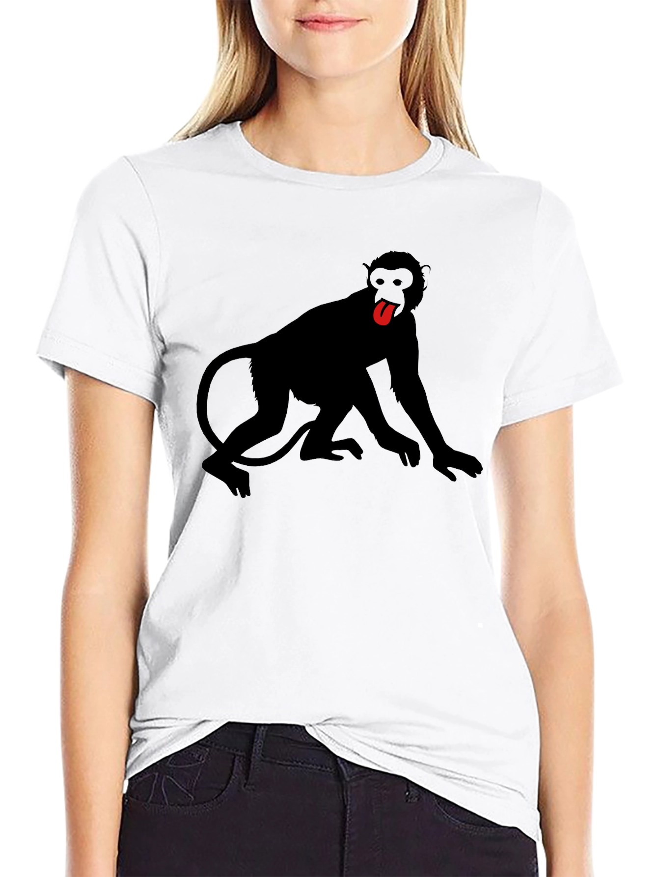 Monkey Tongue Out Graphic Tee - Black