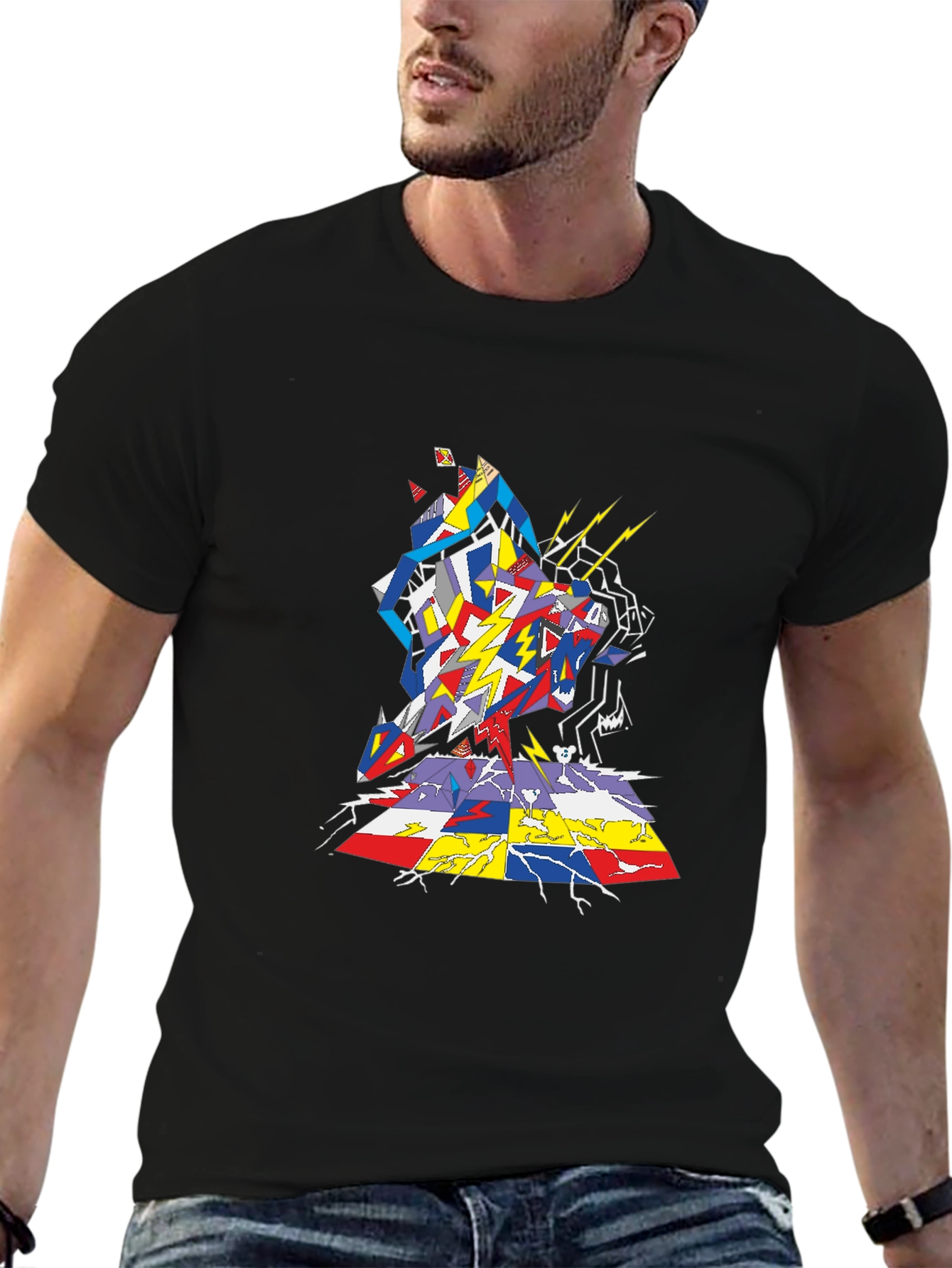 Abstract Geometric Graphic Tee - Black