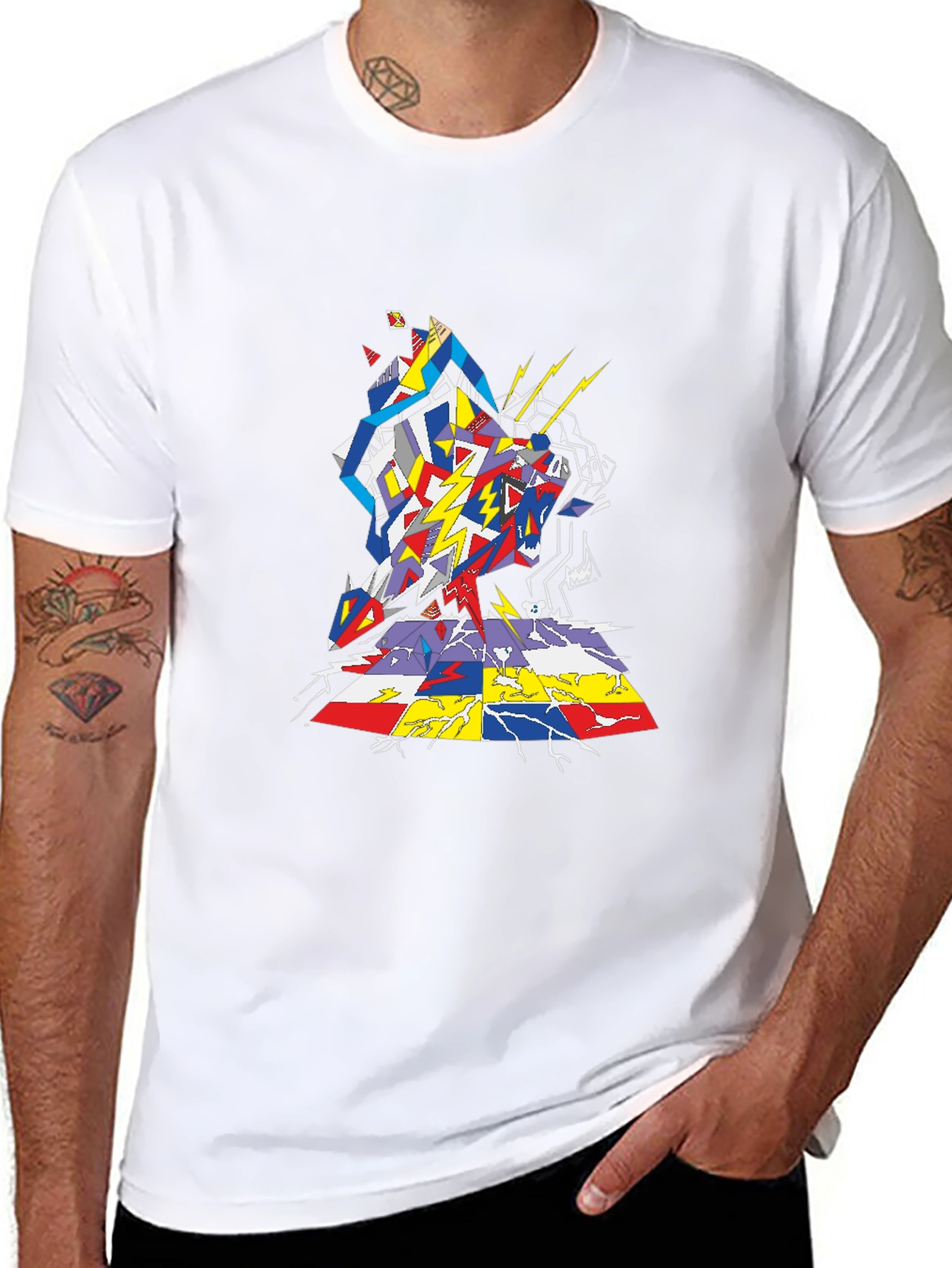 Abstract Geometric Graphic Tee - Black