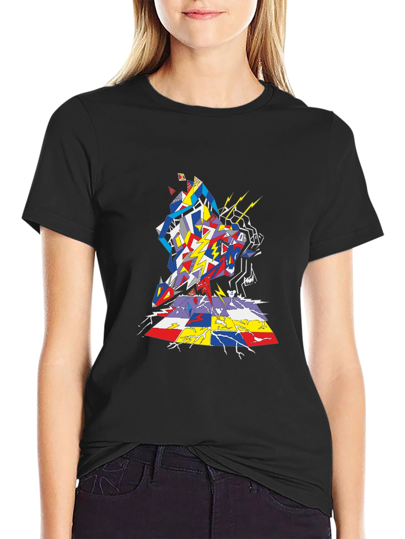 Abstract Geometric Graphic Tee - Black