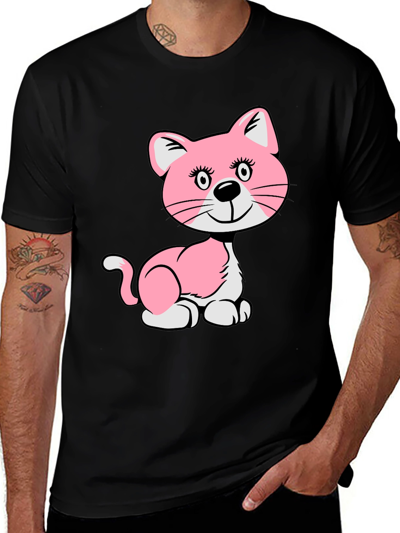 Cute Pink Cat Graphic T-Shirt - Unisex