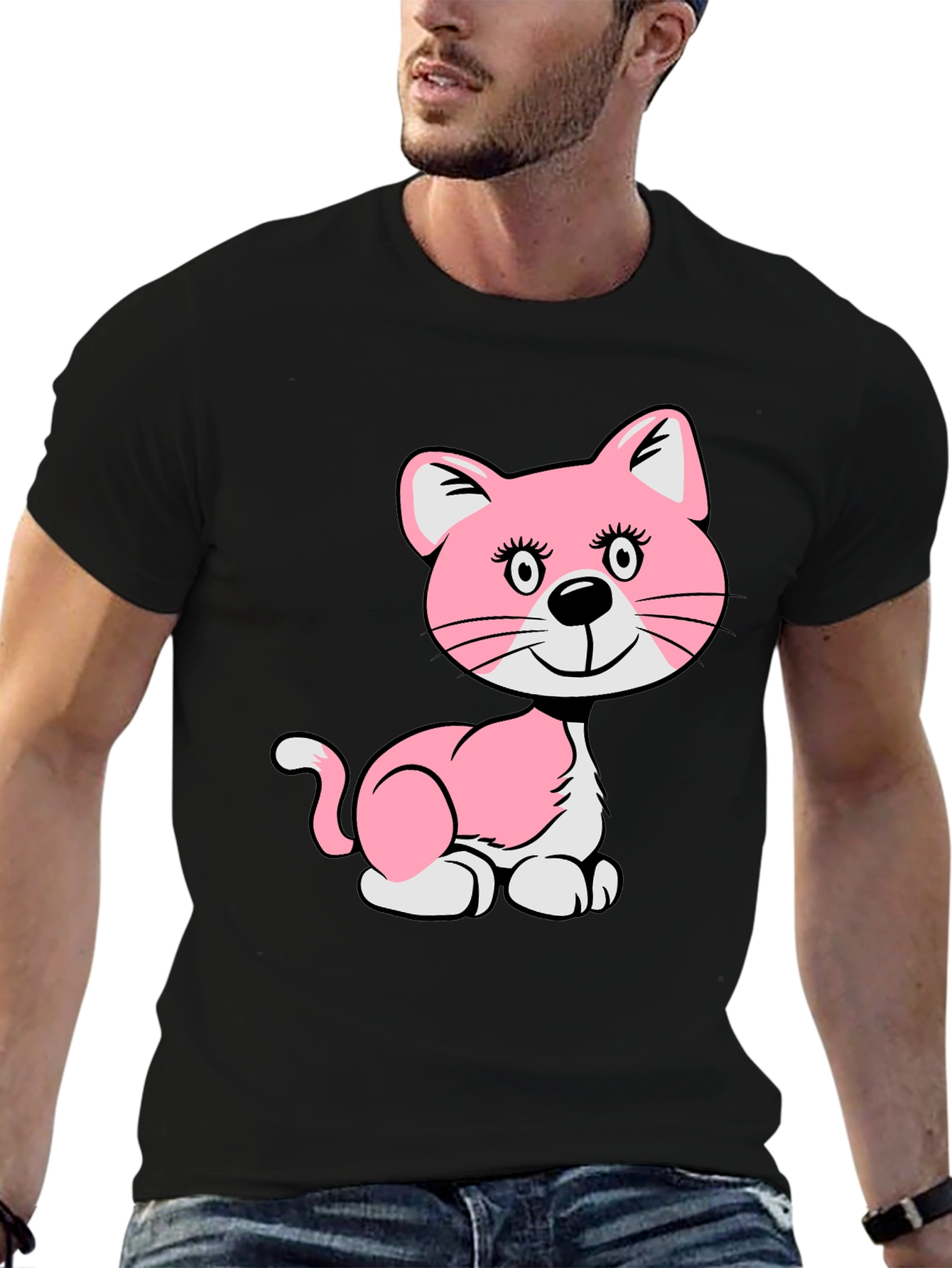 Cute Pink Cat Graphic T-Shirt - Unisex
