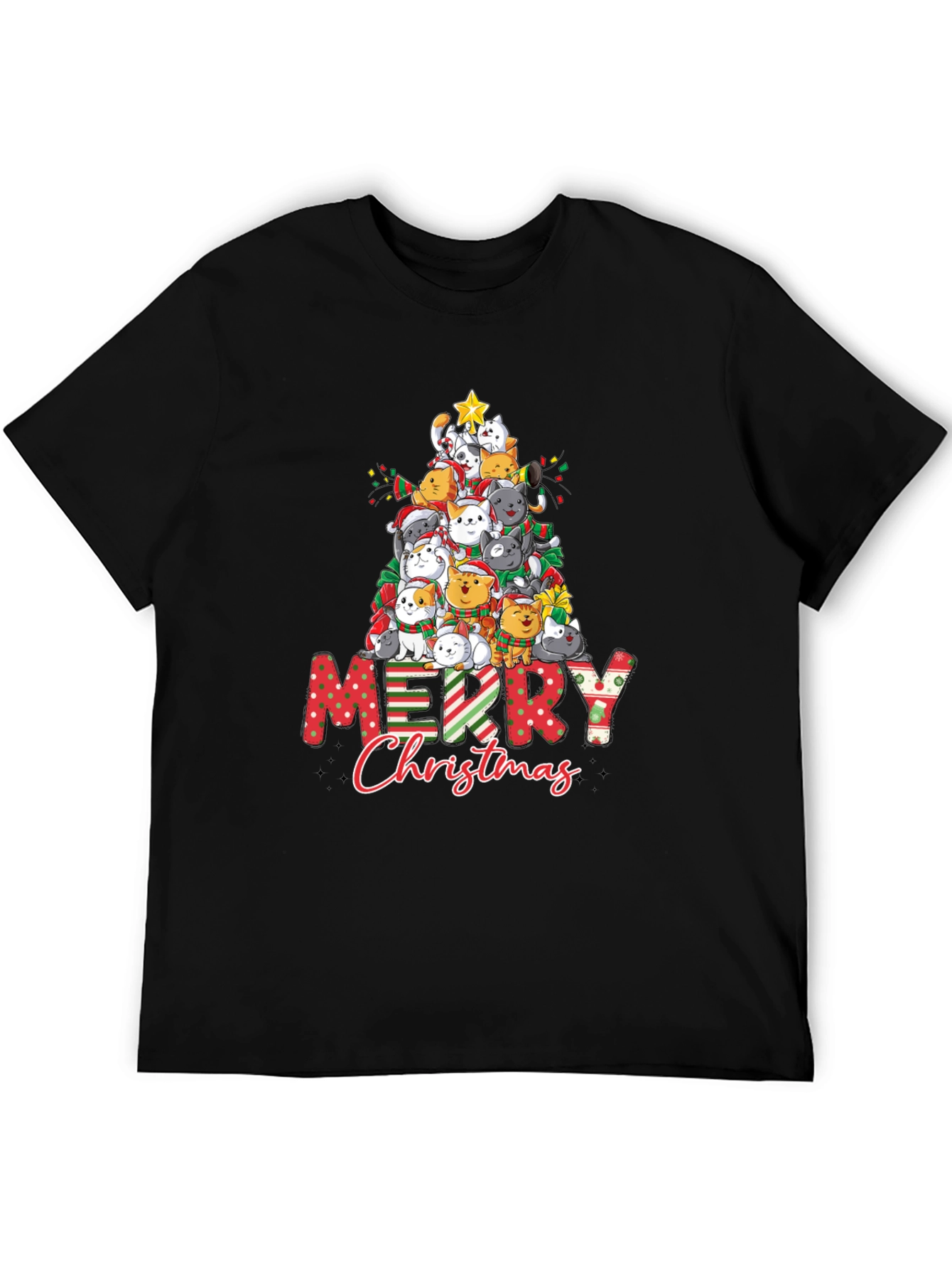 Cat Christmas Tree Graphic T-Shirt