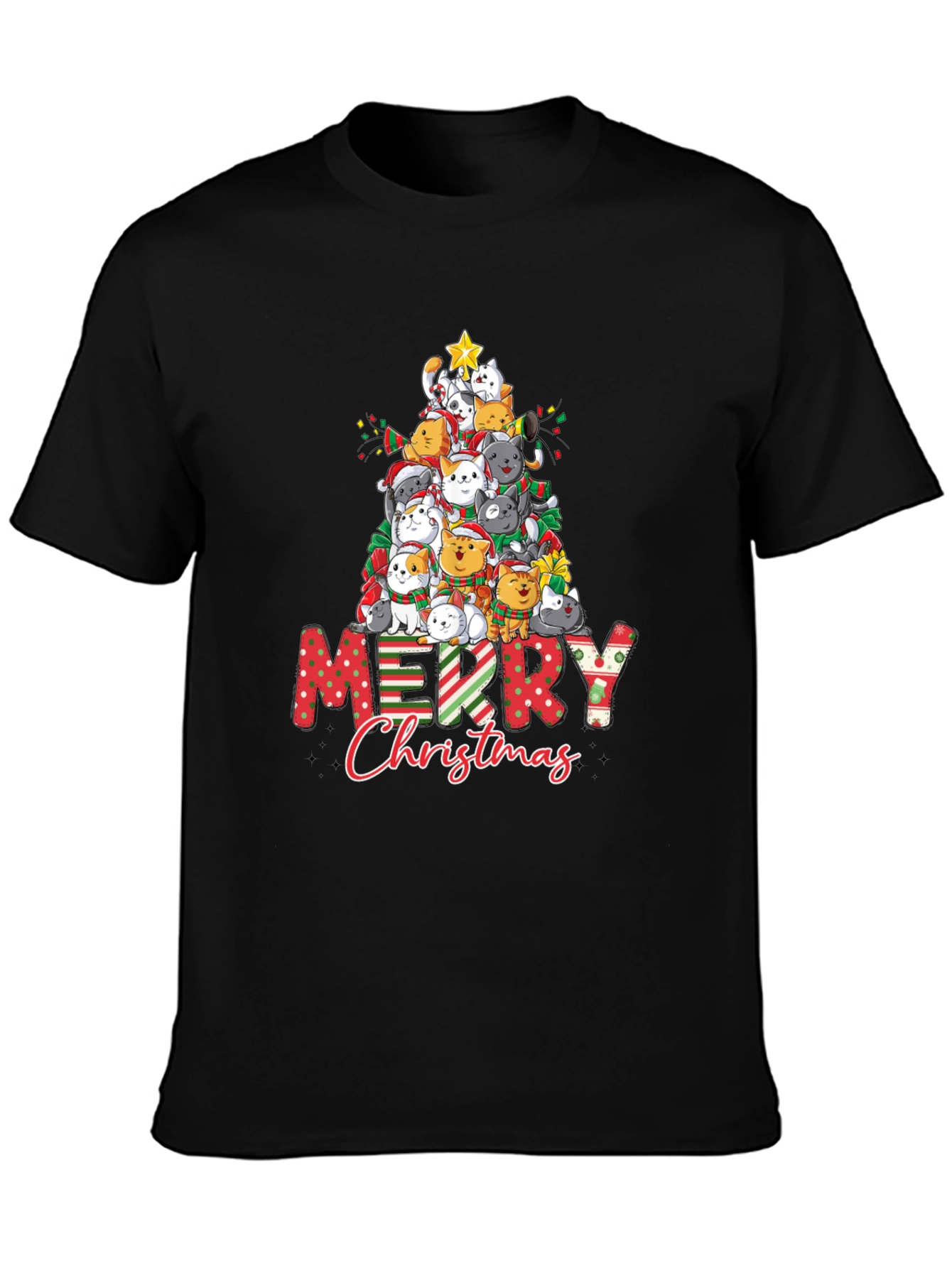 Cat Christmas Tree Graphic T-Shirt
