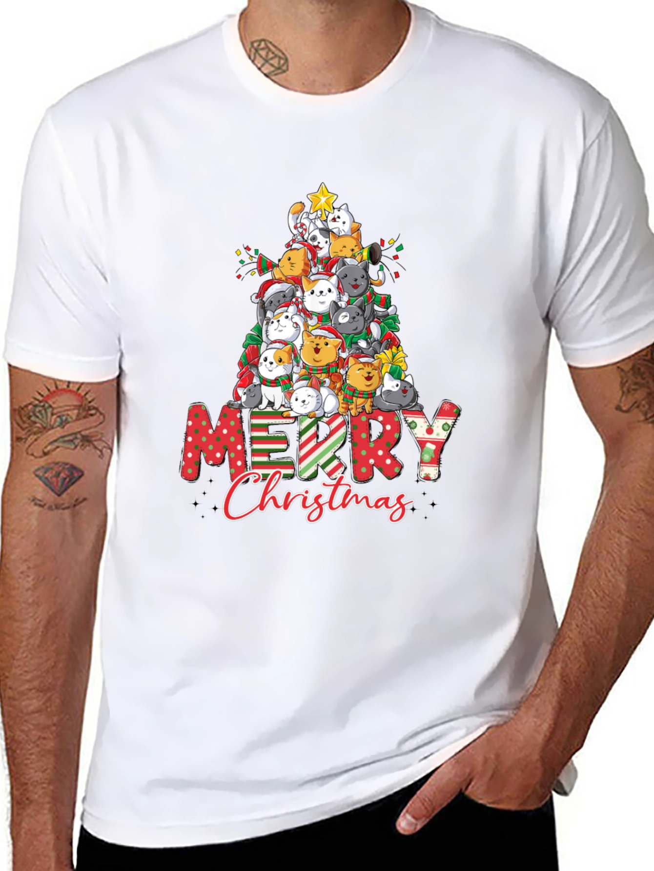Cat Christmas Tree Graphic T-Shirt