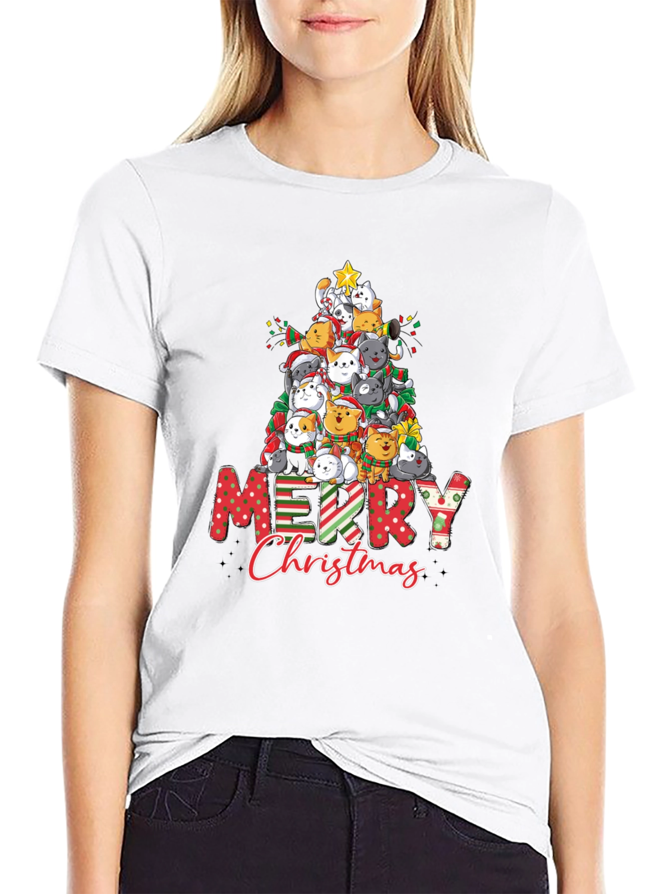 Cat Christmas Tree Graphic T-Shirt